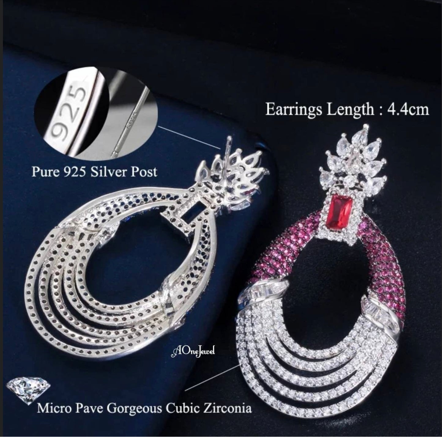 CZ Sterling Silver Green Long Round dangle drop earrings