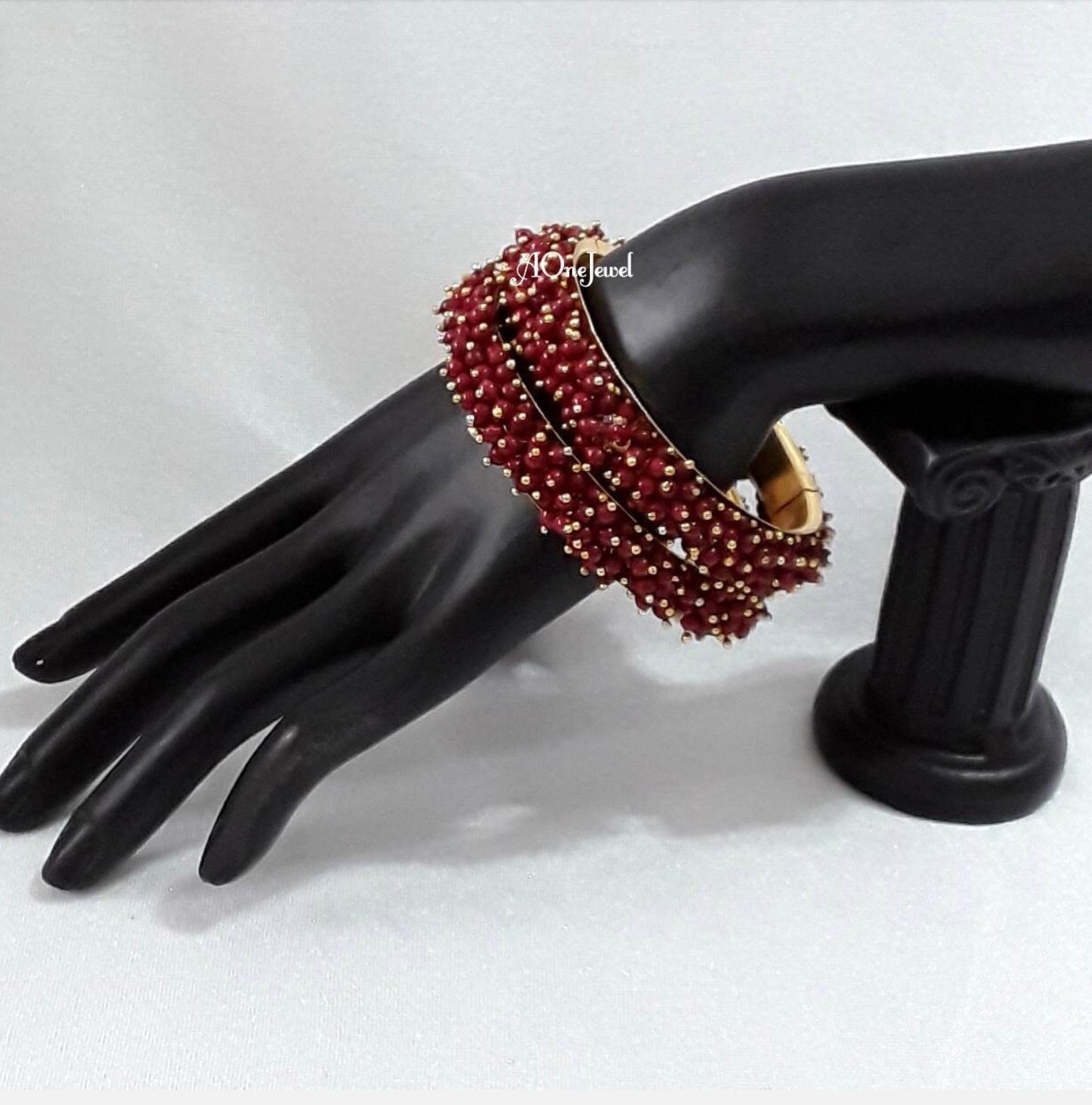 2pcs Maroon Pearl Gajra Bangles