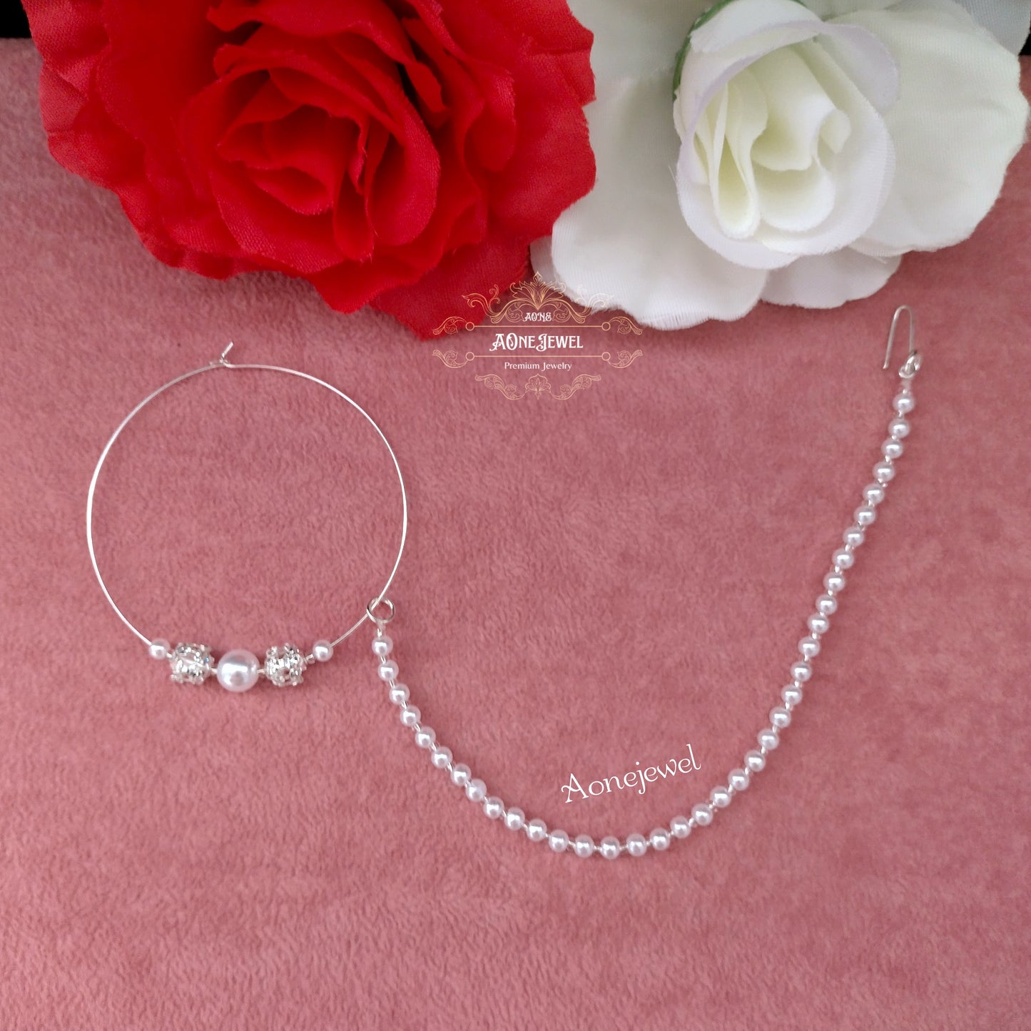 Silver Bridal Pearl Nath, Nose Ring