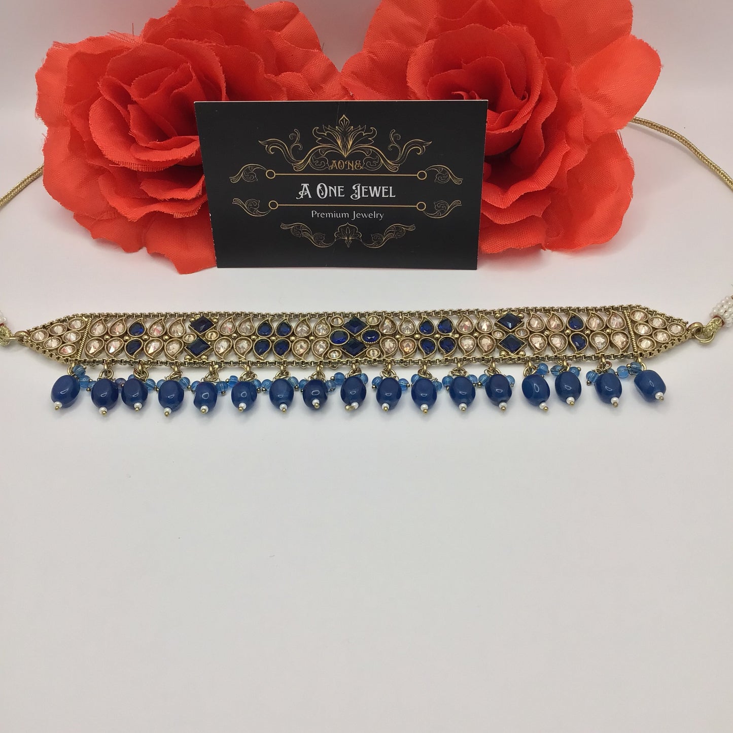 Indian Gold Plated Kundan Choker Earrings and Jhoomar Set