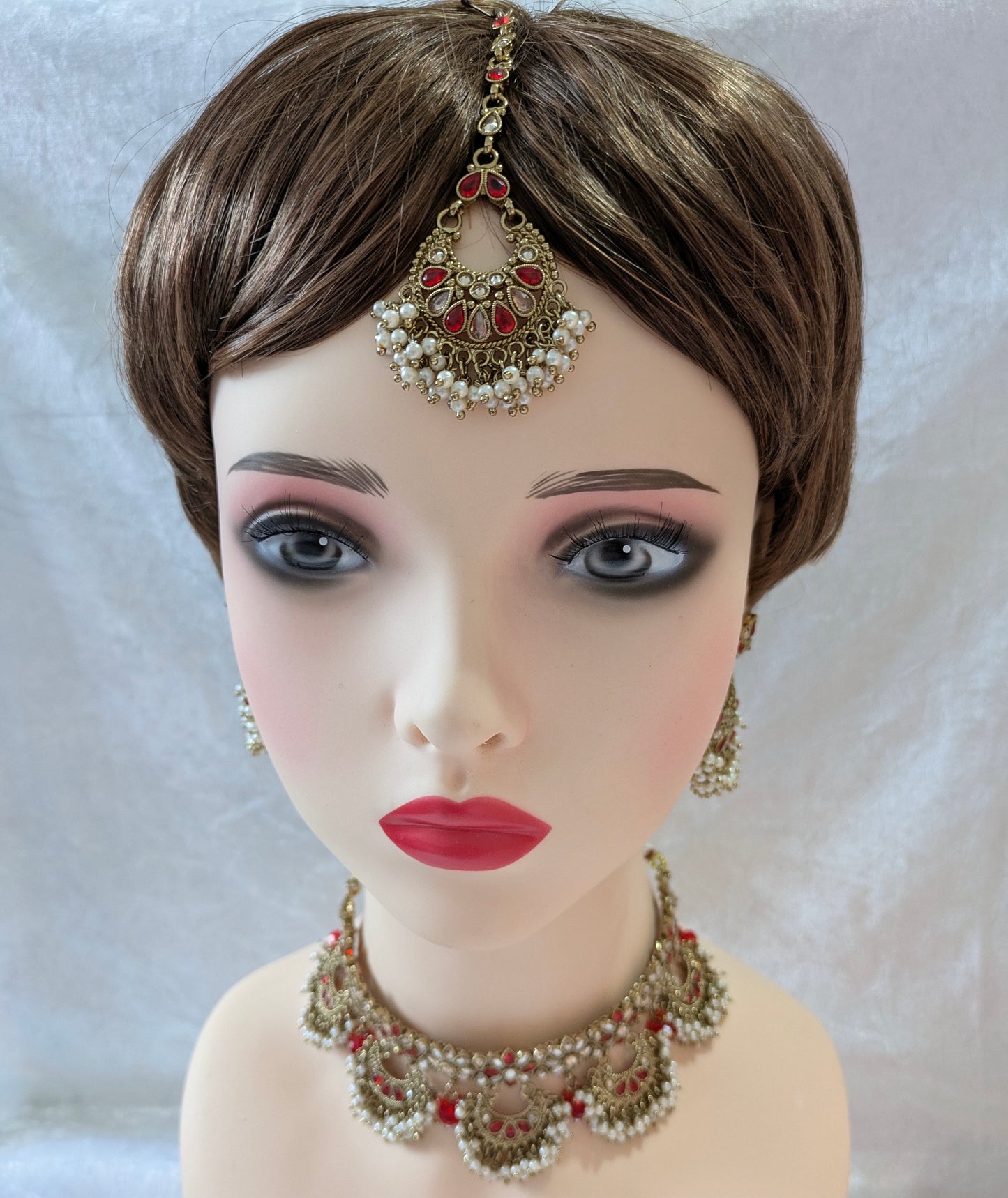 Indian Gold Plated Kundan Choker Earrings & Tikka Set