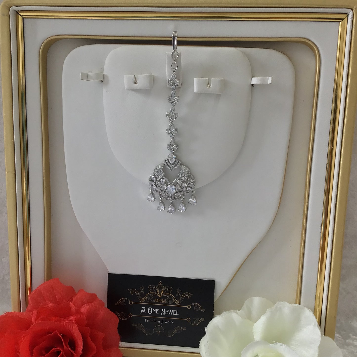 Indian CZ Diamond Silver Plated Maang Tikka