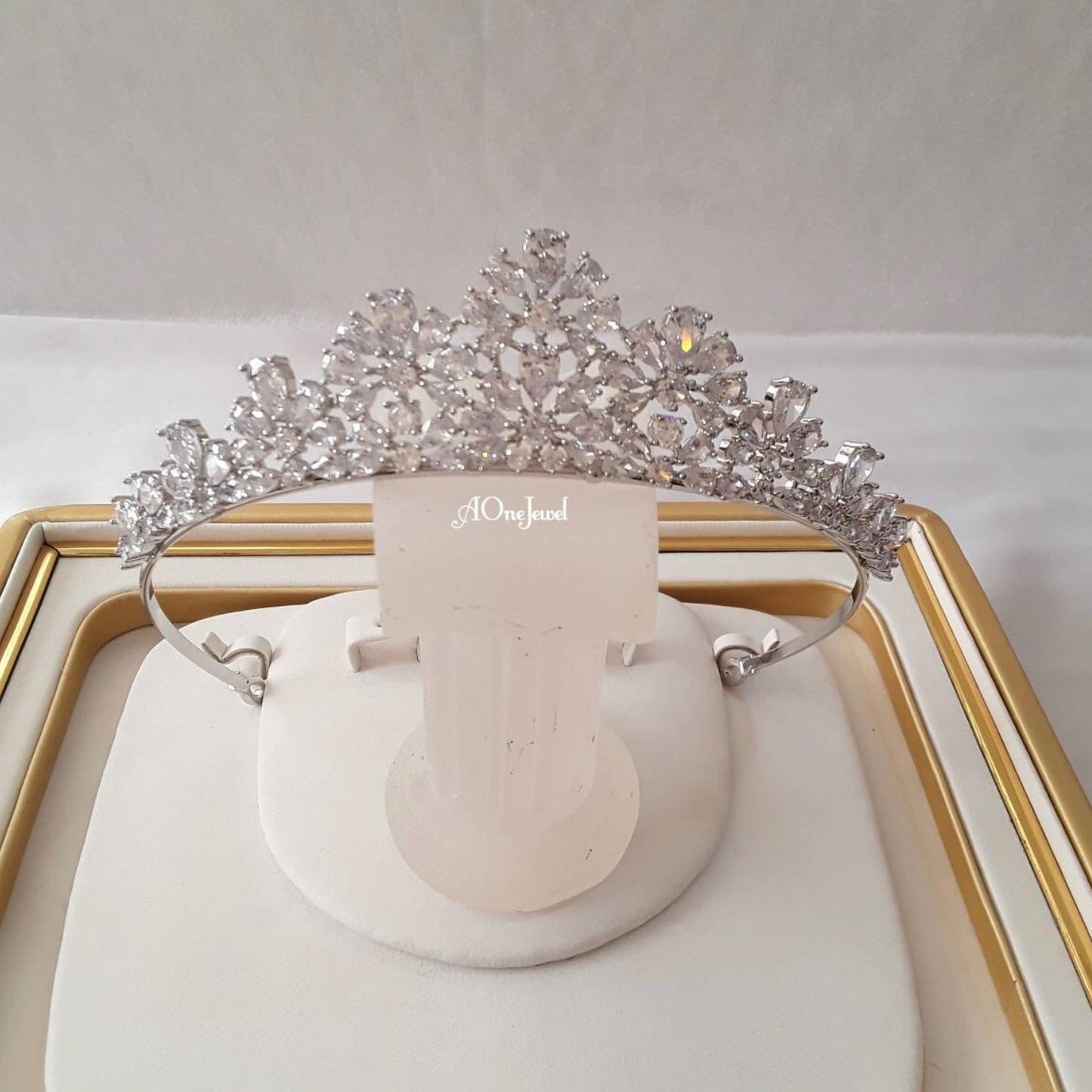 High Quality CZ Diamond Bridal Headpiece Silver Tiara