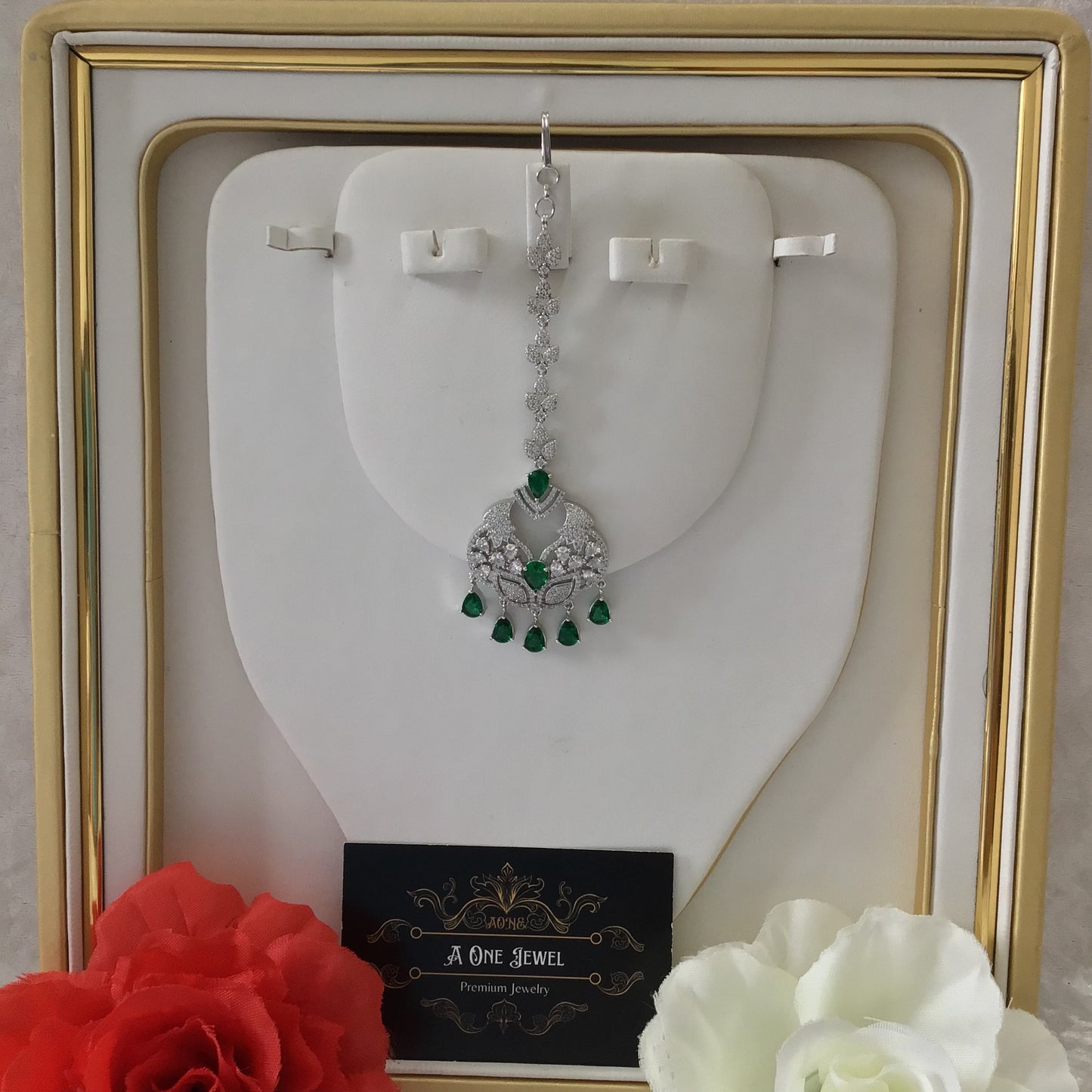 Indian CZ Diamond Silver Plated Maang Tikka