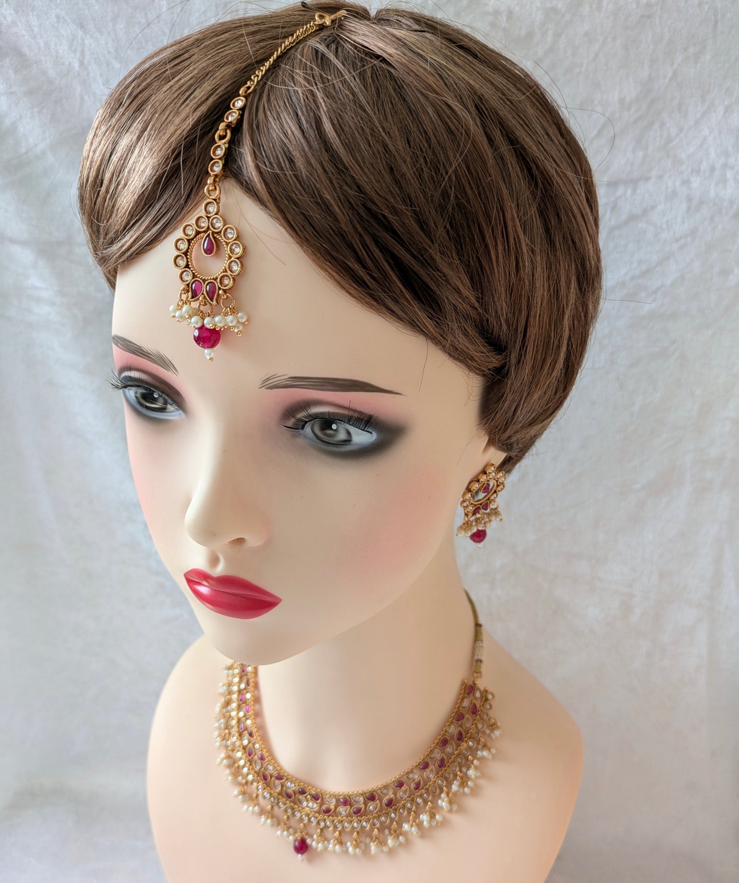 Indian Pakistani Ethnic Pearl Gold Plated Necklace Set