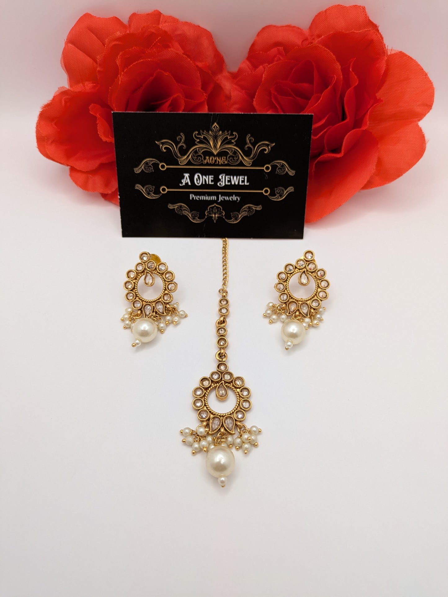 Indian Pakistani Ethnic Pearl Gold Plated Necklace Set