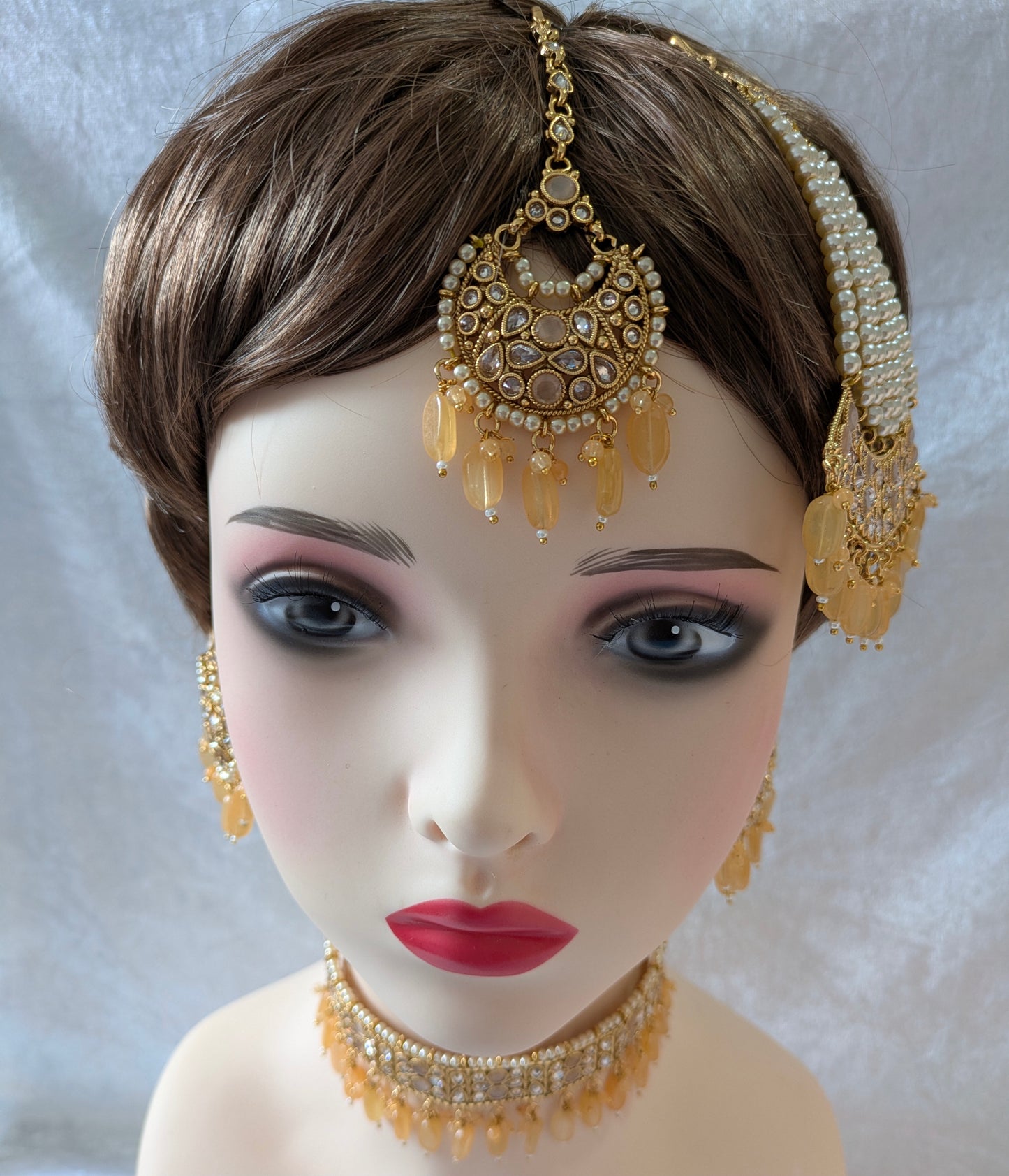 Indian Gold Plated Kundan Choker Earrings and Jhoomar Set