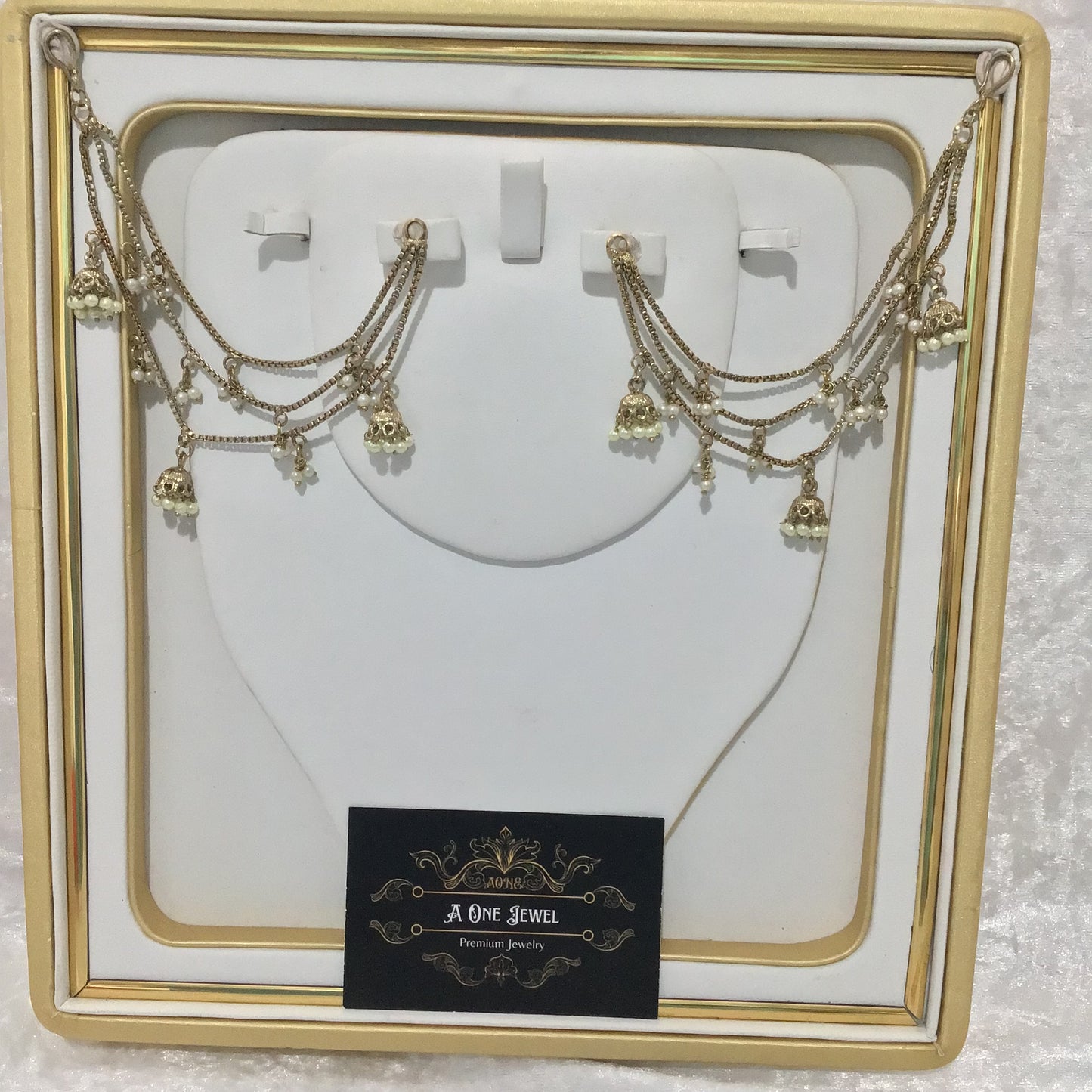 Sahara For Earrings, Rustic Gold Pearl Ear Chain, Ear Support