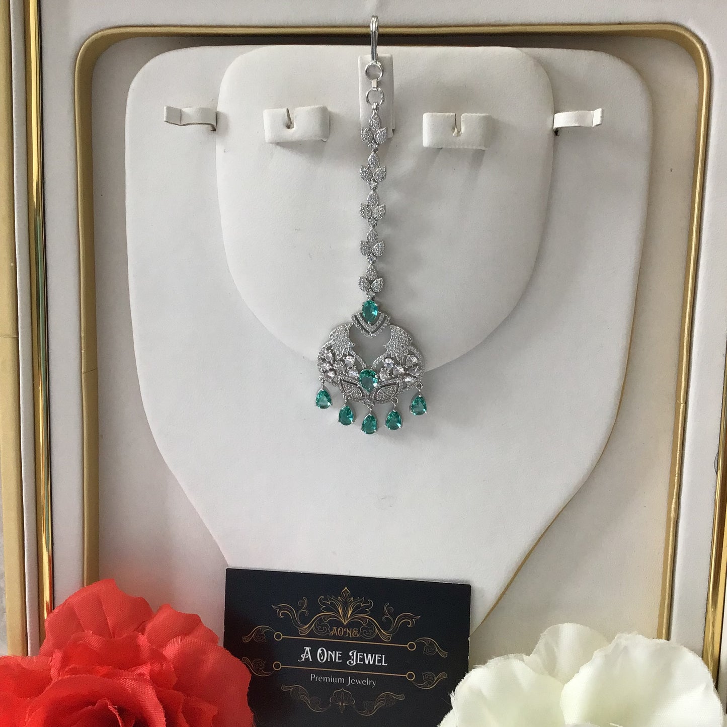 Indian CZ Diamond Silver Plated Maang Tikka