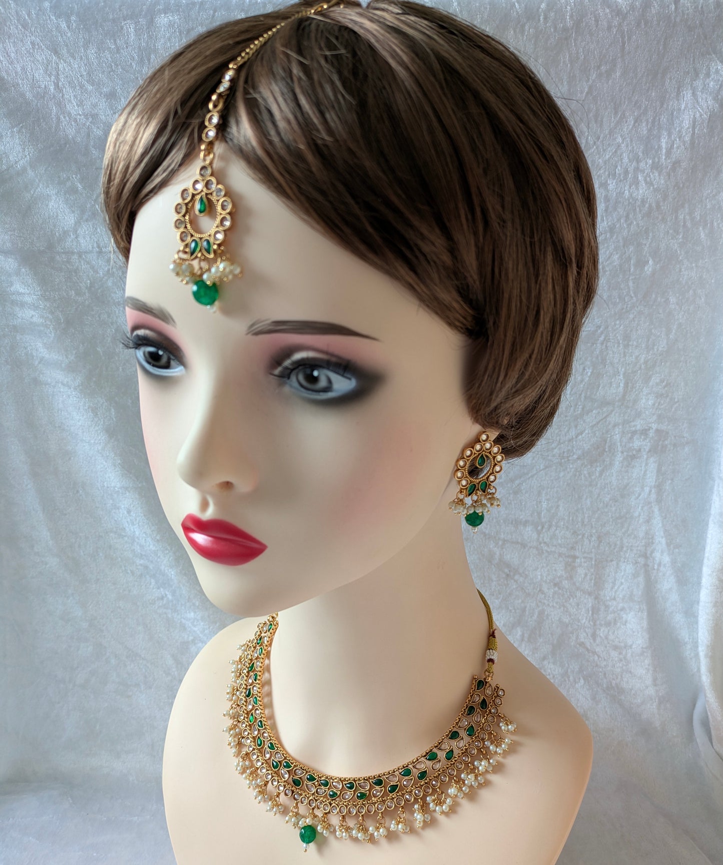 Indian Pakistani Ethnic Pearl Gold Plated Necklace Set