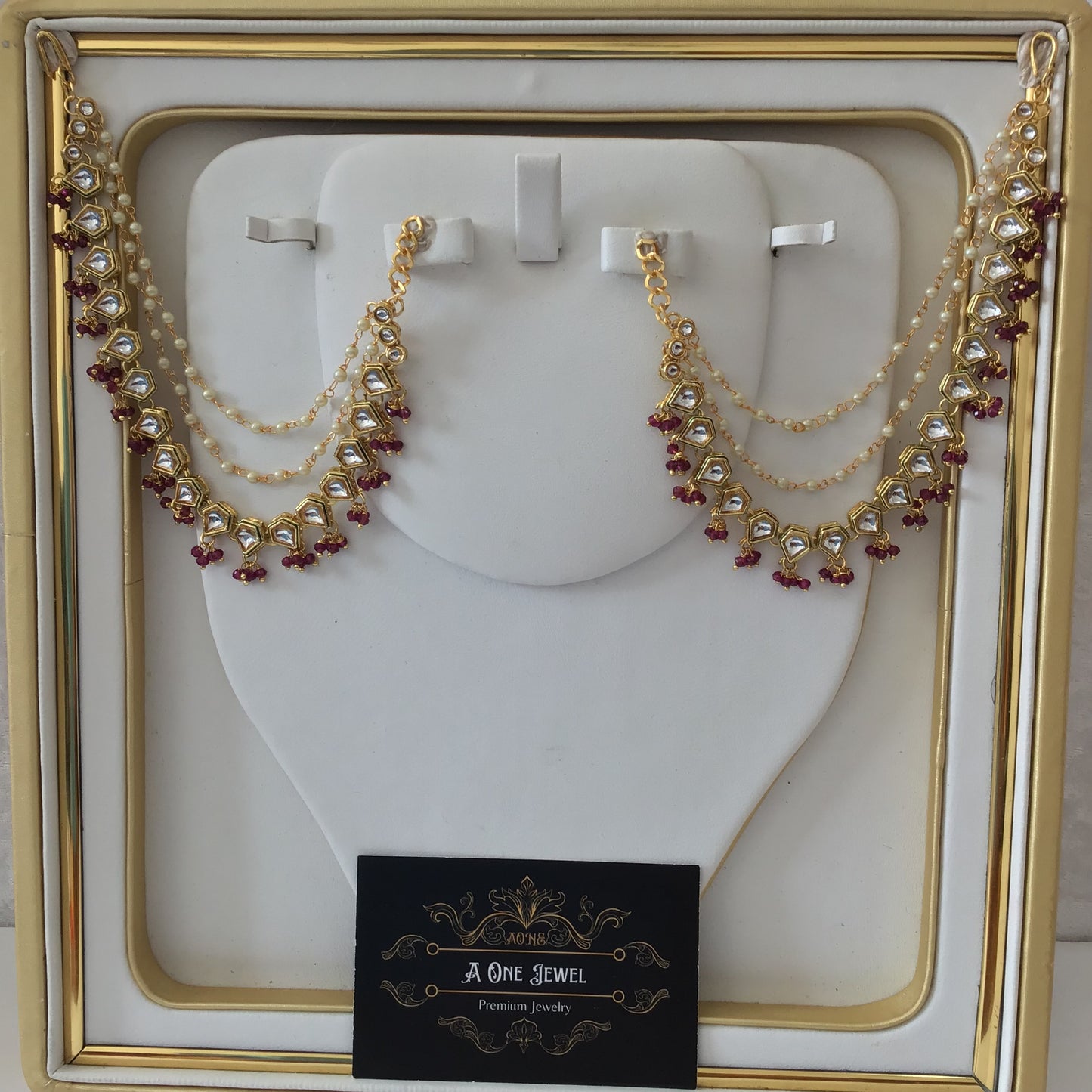 Sahara For Earrings, Gold Purple Kundan Ear Chain, Ear Support
