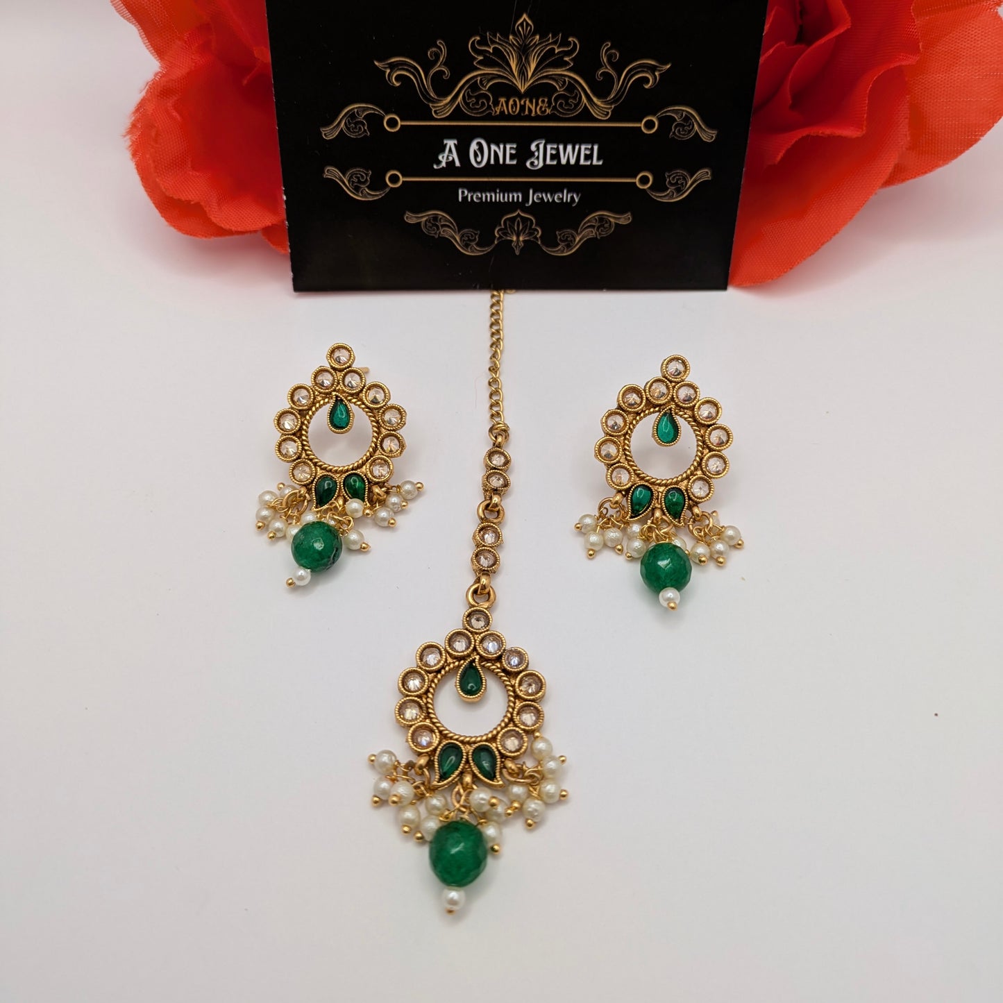 Indian Pakistani Ethnic Pearl Gold Plated Necklace Set