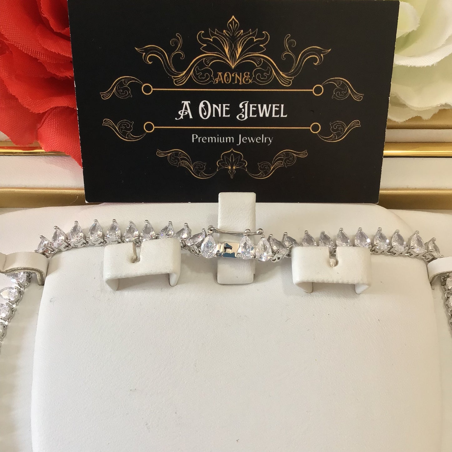 Indian Bridal CZ Diamond Silver Clear Necklace Jewellery Set