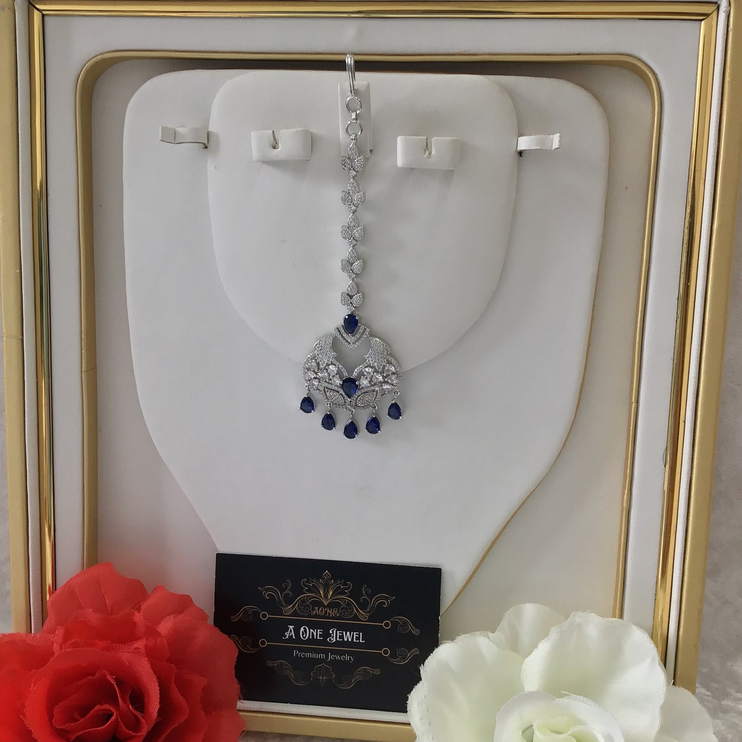 Indian CZ Diamond Silver Plated Maang Tikka