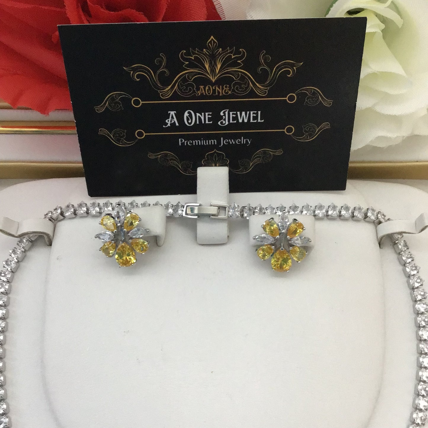 Exclusive Bridal Yellow CZ Diamond Cubic Zirconia 2PCS Jewellery Set