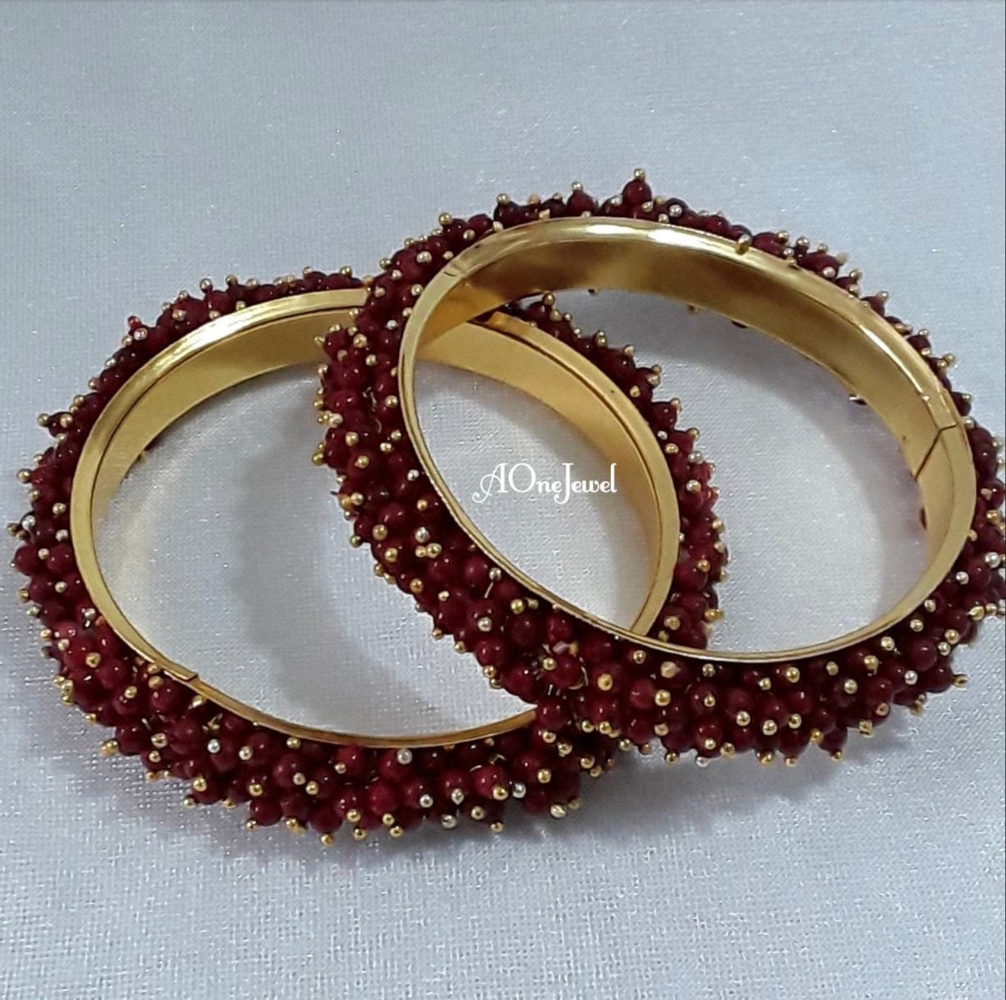 2pcs Maroon Pearl Gajra Bangles
