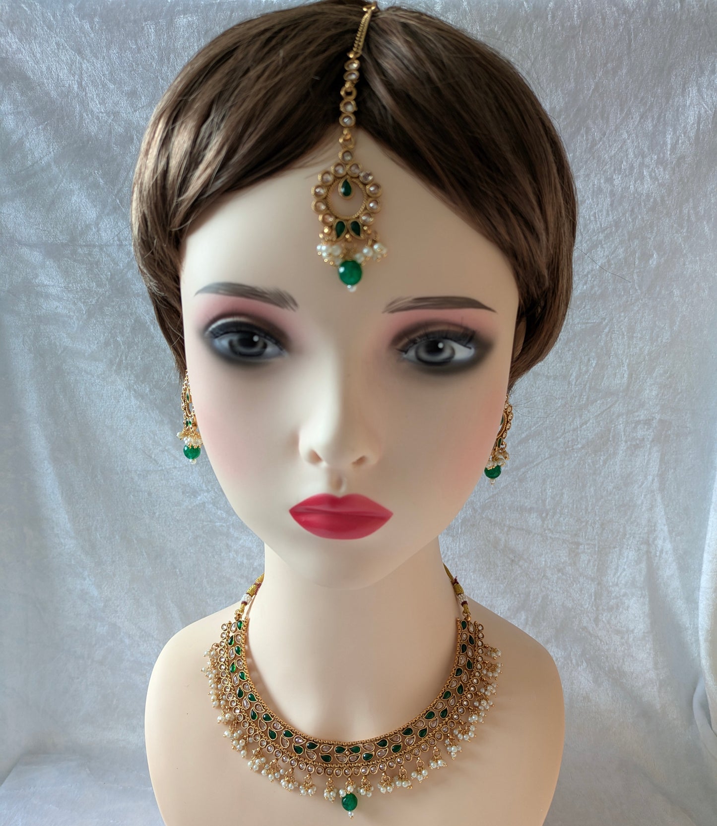 Indian Pakistani Ethnic Pearl Gold Plated Necklace Set