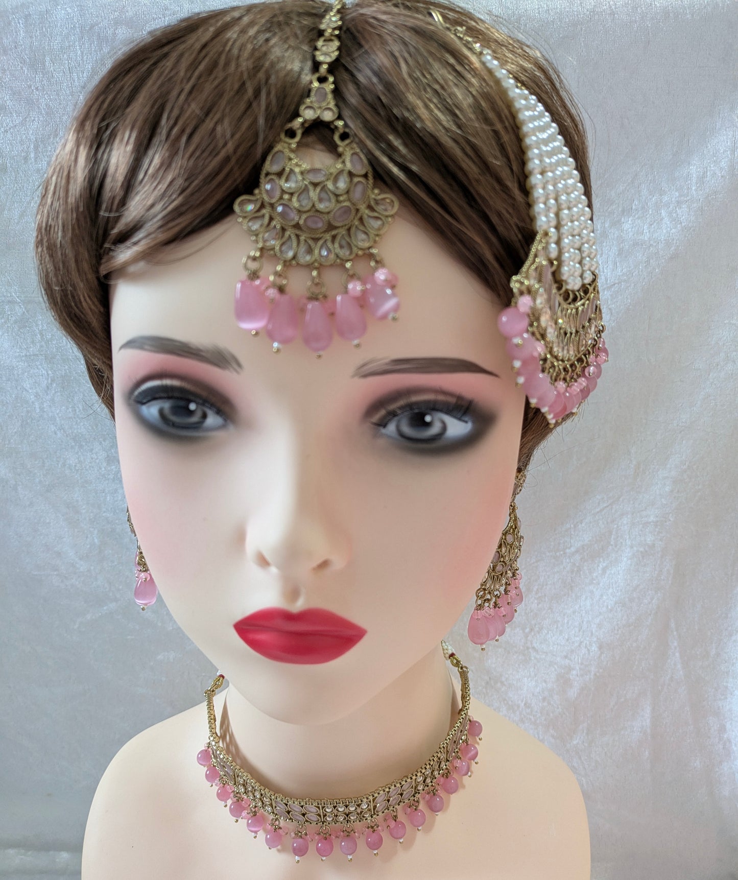 Indian Gold Plated Kundan Choker Earrings and Jhoomar Set