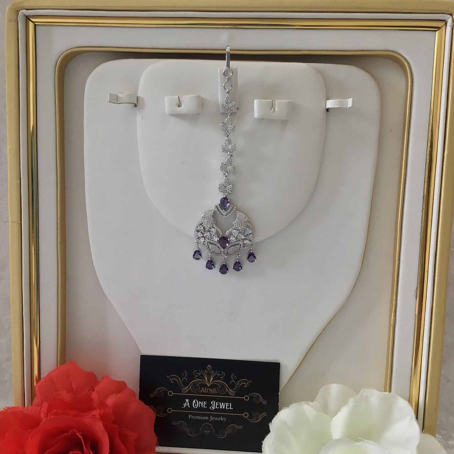 Indian CZ Diamond Silver Plated Maang Tikka
