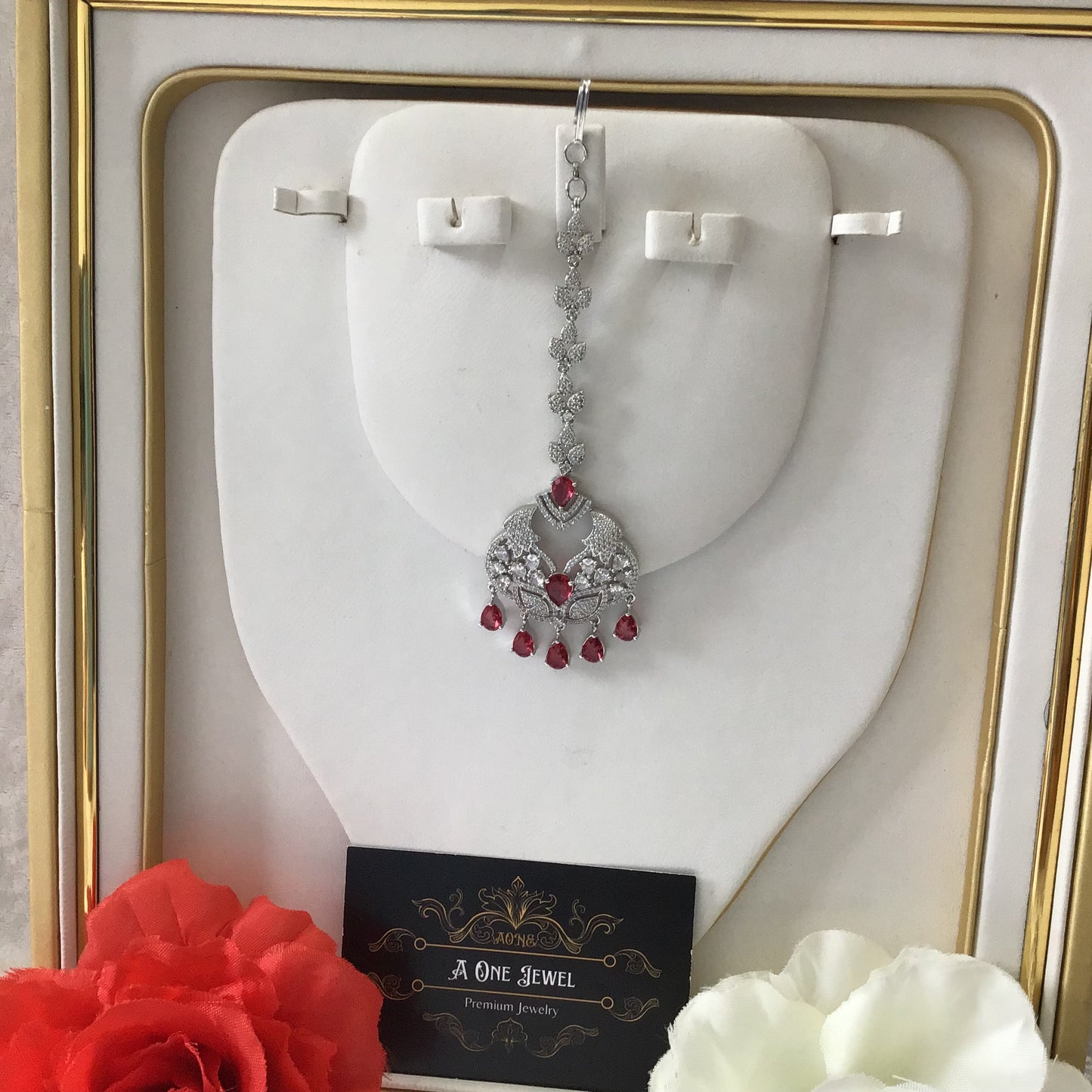 Indian CZ Diamond Silver Plated Maang Tikka