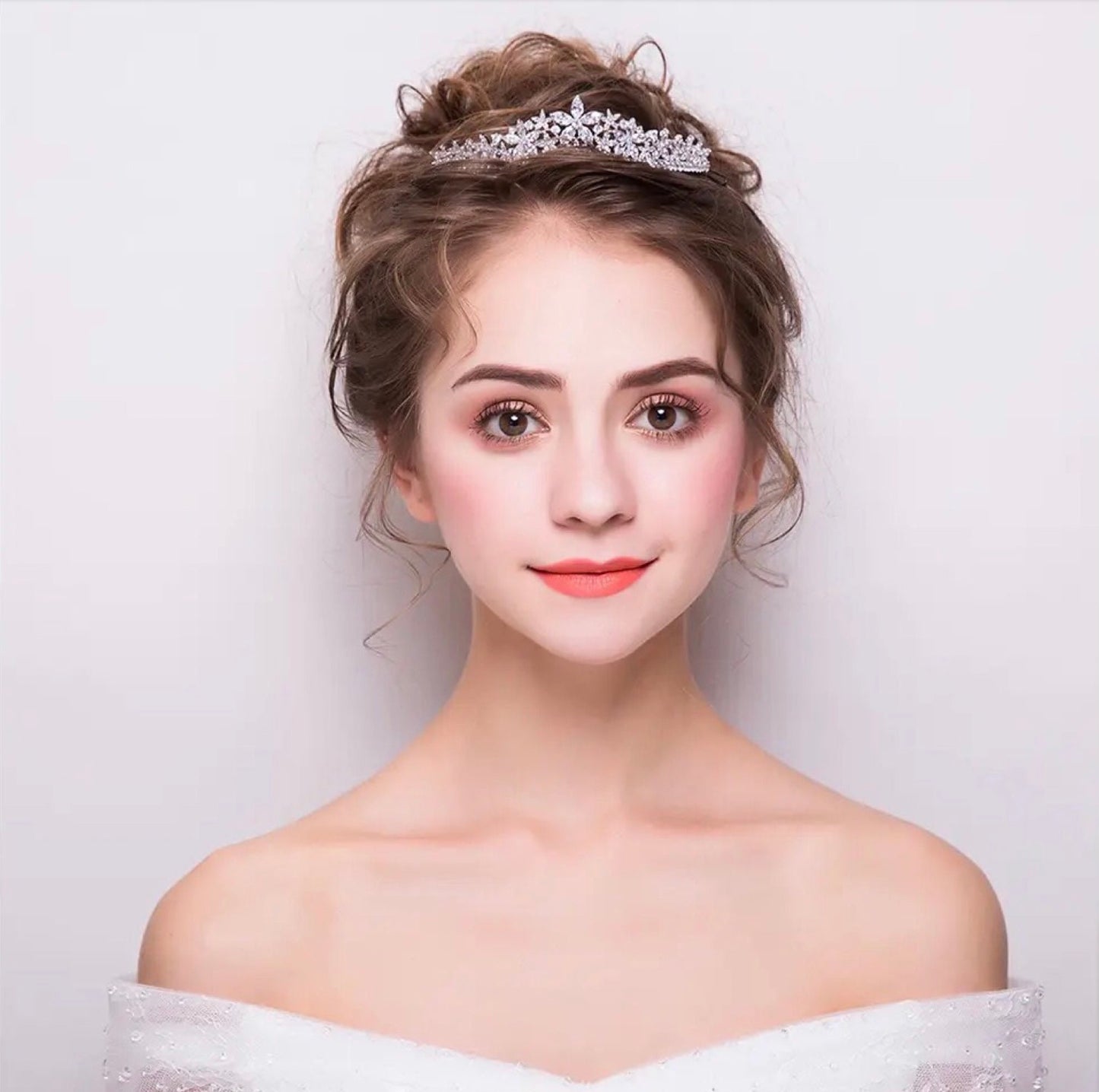 High Quality CZ Diamond Bridal Headpiece Silver Tiara