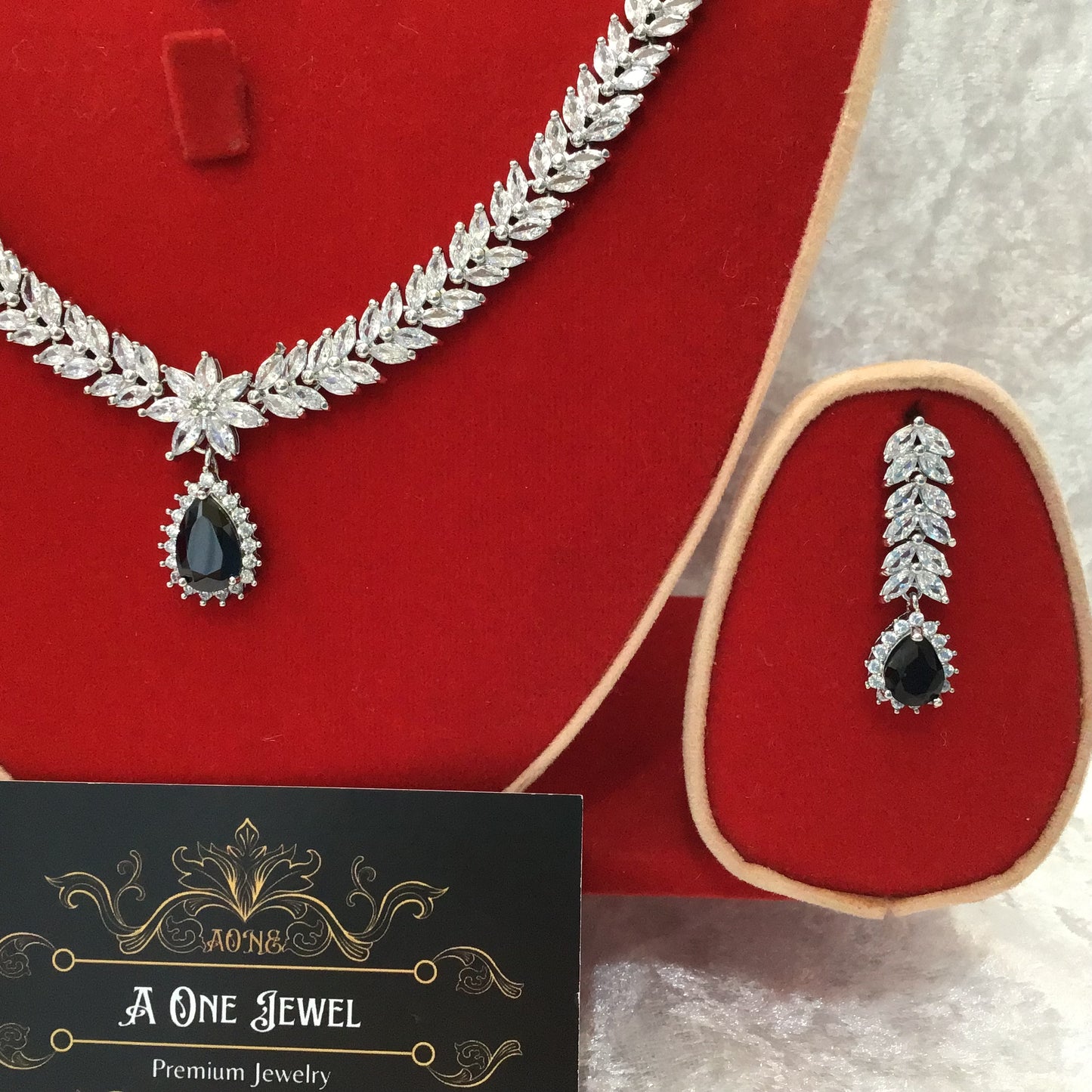 Exclusive Bridal Black CZ Diamond Cubic Zirconia Necklace Jewellery Set