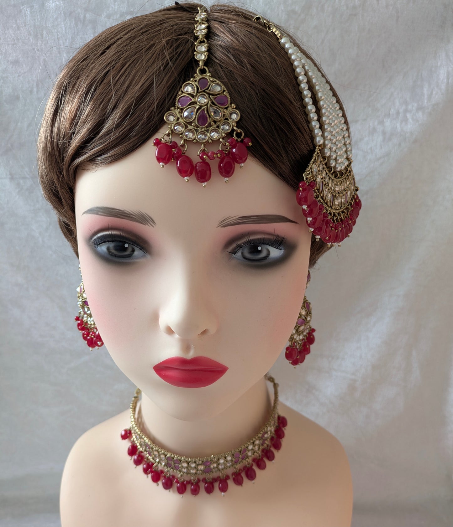 Indian Gold Plated Kundan Choker Earrings and Jhoomar Set