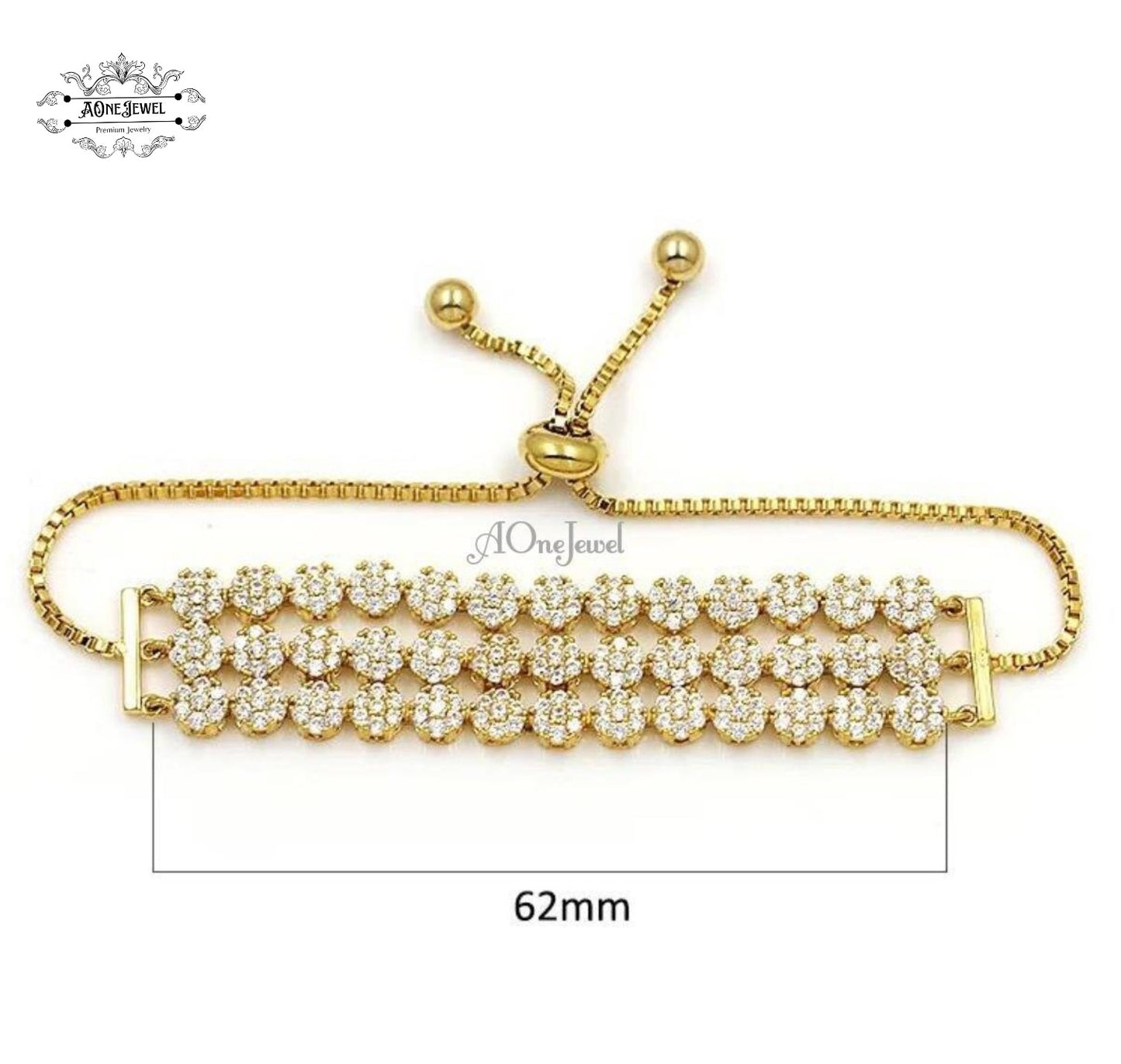 3 Row Bracelet, Gold Bridal Bracelet, Wedding Bracelet