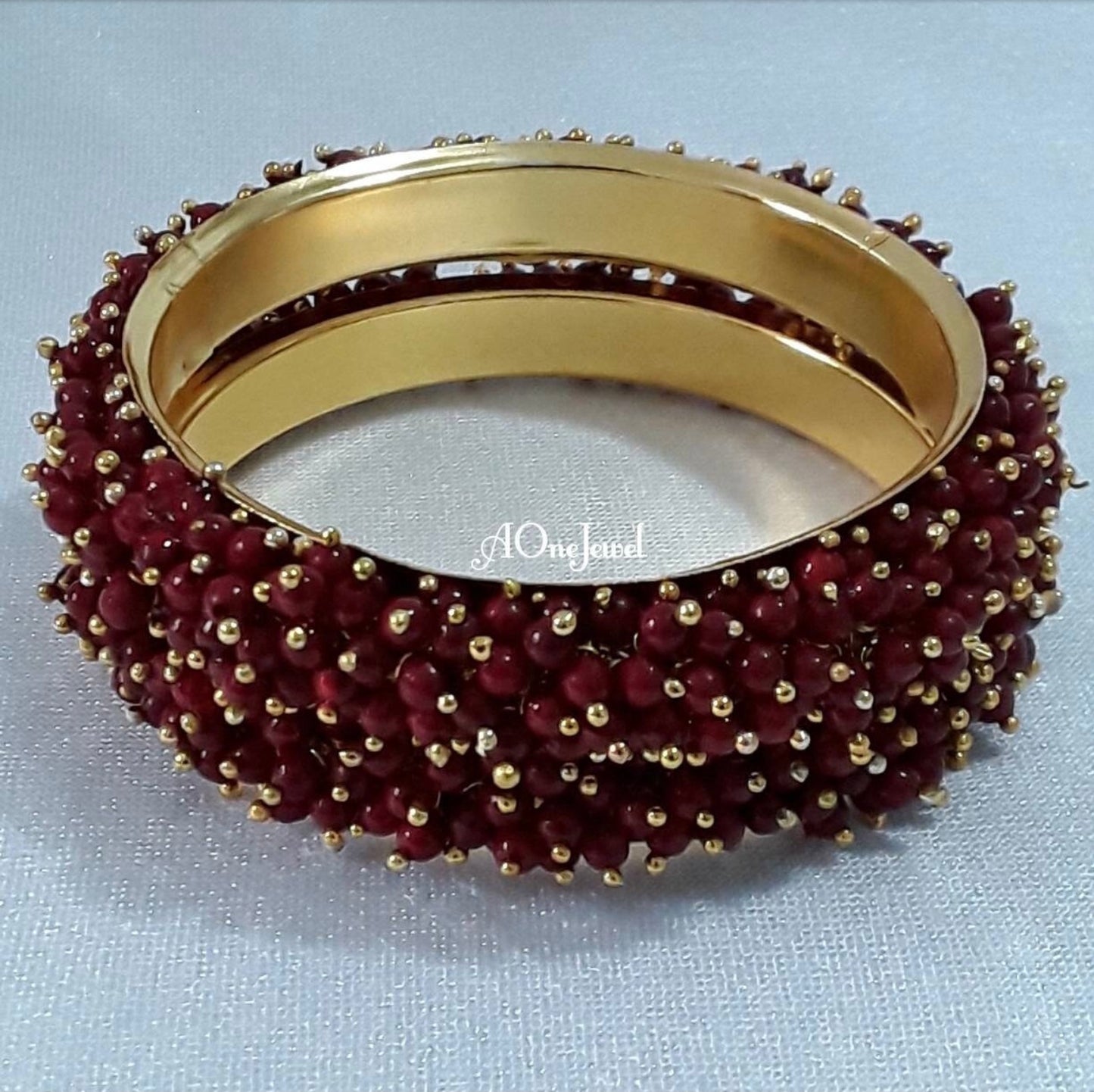 2pcs Maroon Pearl Gajra Bangles