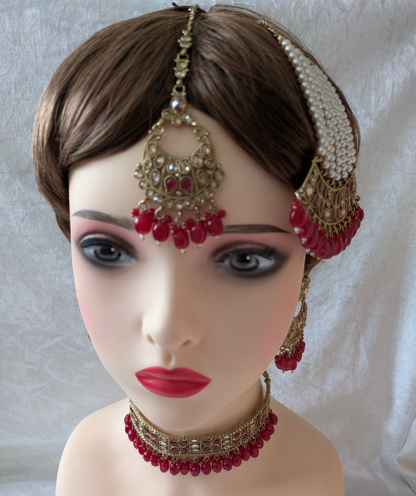 Indian Gold Plated Kundan Choker Earrings Tikka Jhoomar Set