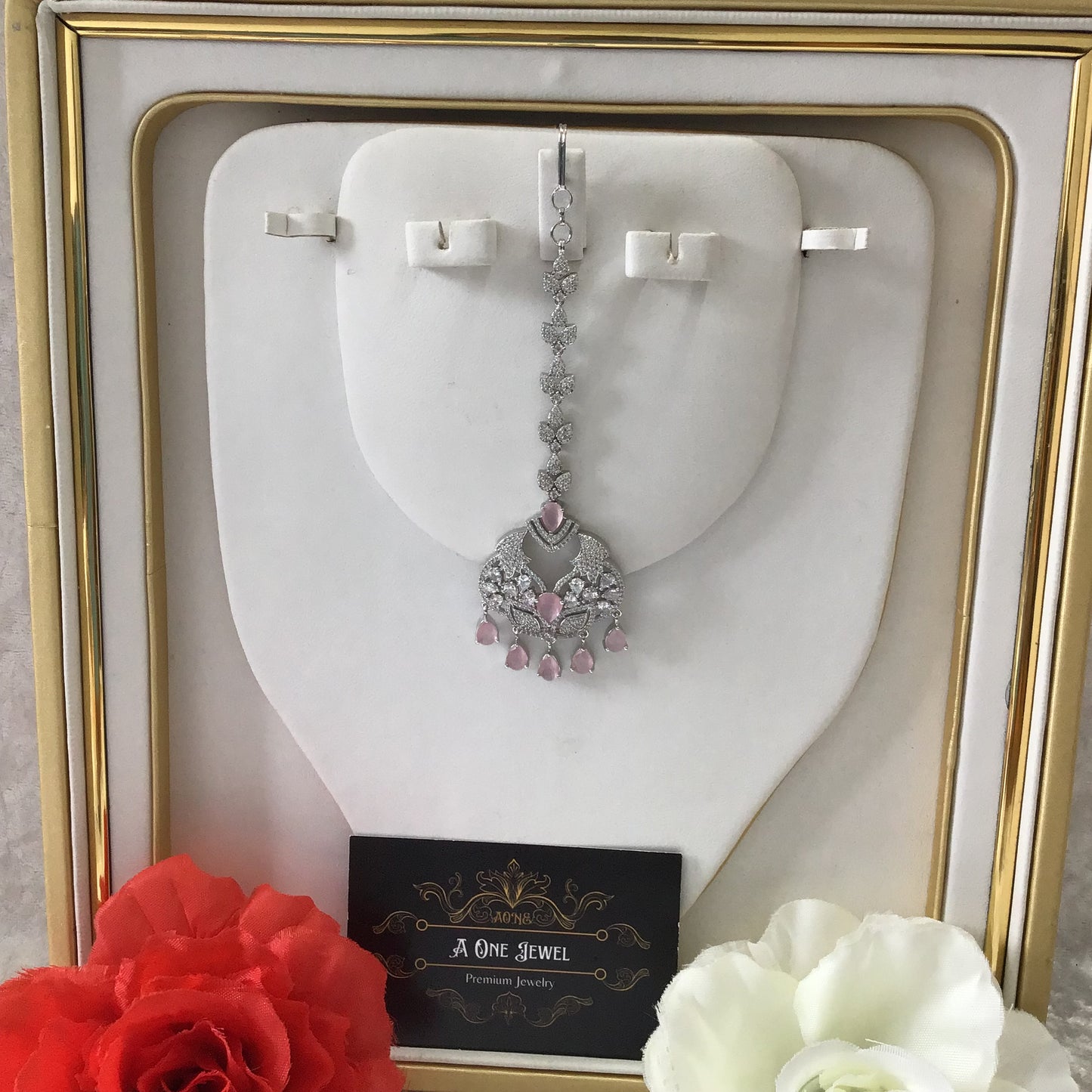 Indian CZ Diamond Silver Plated Maang Tikka