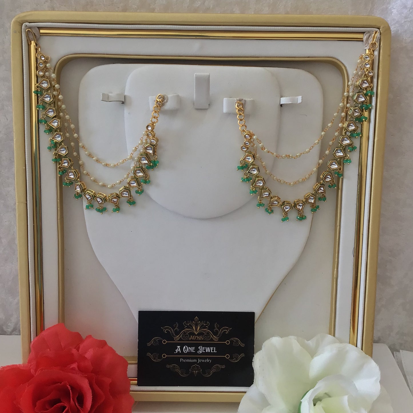 Sahara For Earrings, Gold Kundan Ear Chain, Ear Support