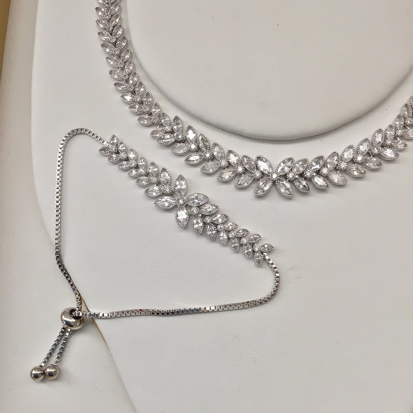 Indian Bridal Silver Plated CZ Diamond 3PCS Necklace Set