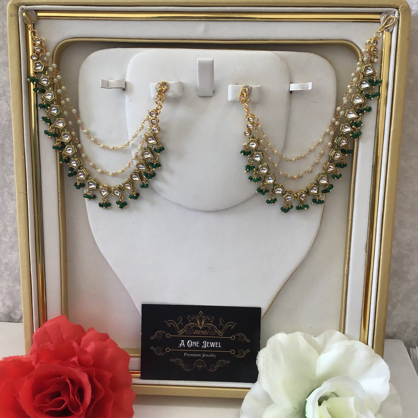 Sahara For Earrings, Gold Kundan Ear Chain, Ear Support