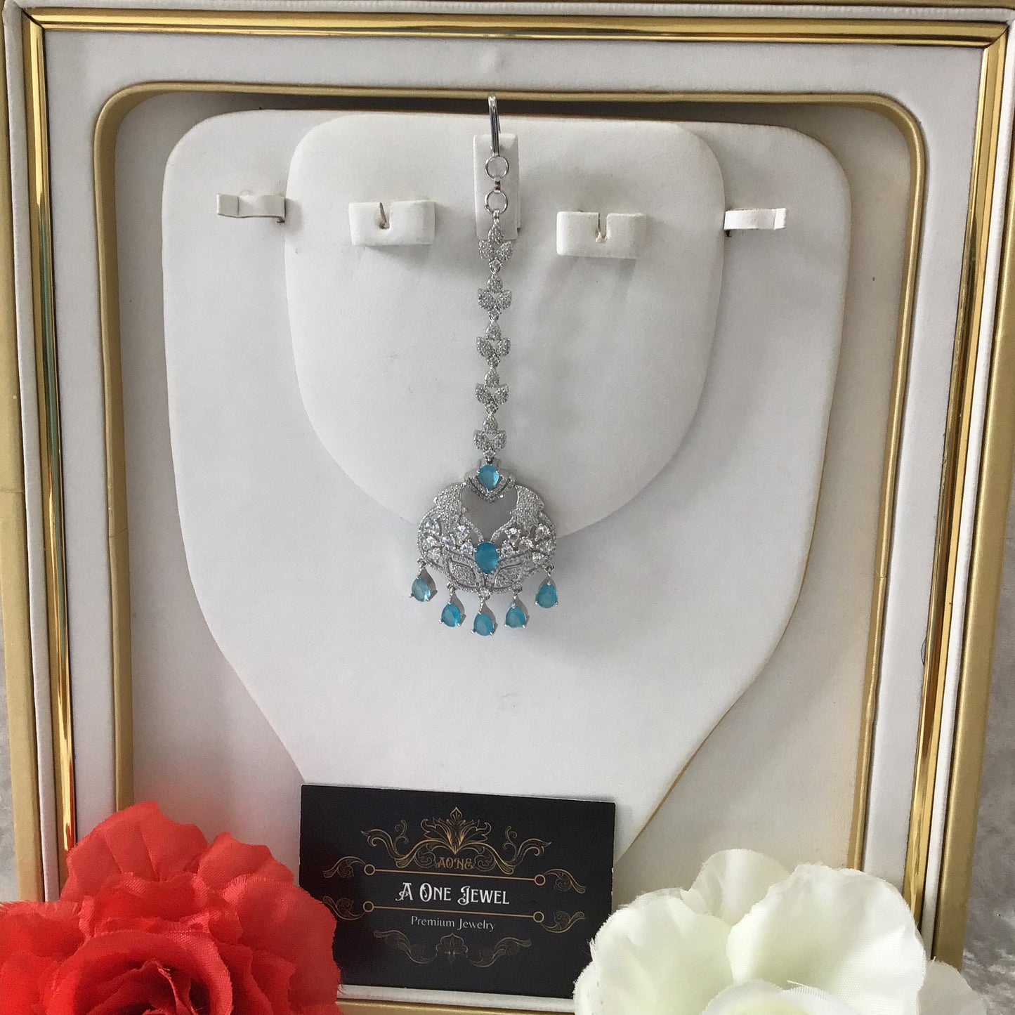 Indian CZ Diamond Silver Plated Maang Tikka