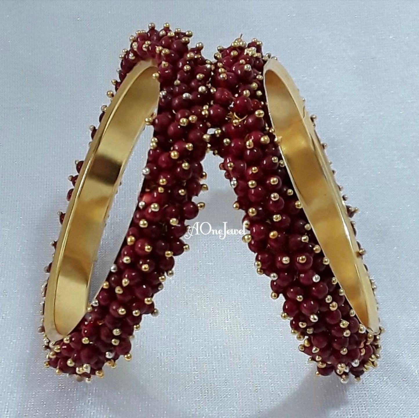 2pcs Maroon Pearl Gajra Bangles