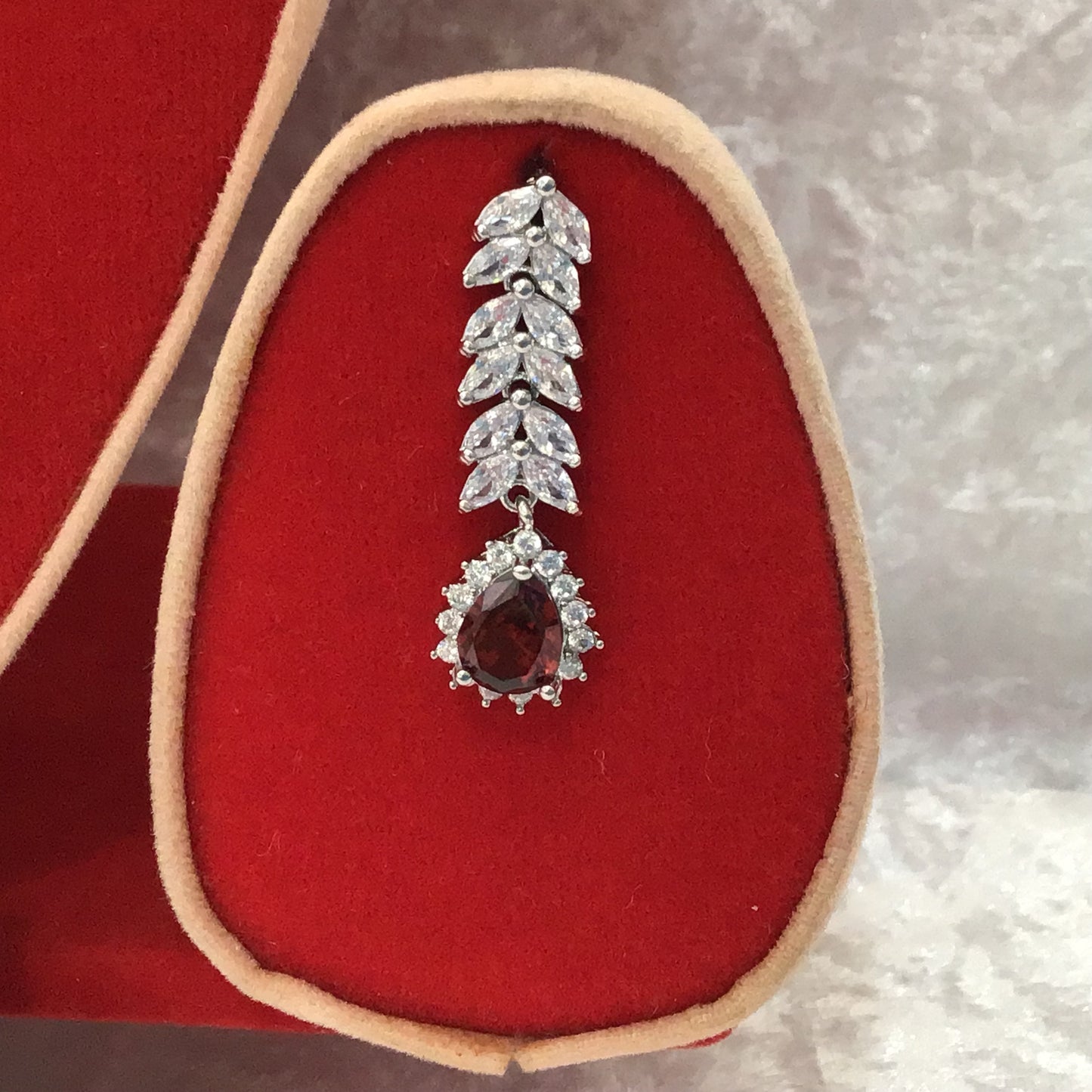 Exclusive Bridal Red CZ Diamond Cubic Zirconia Necklace Jewellery Set