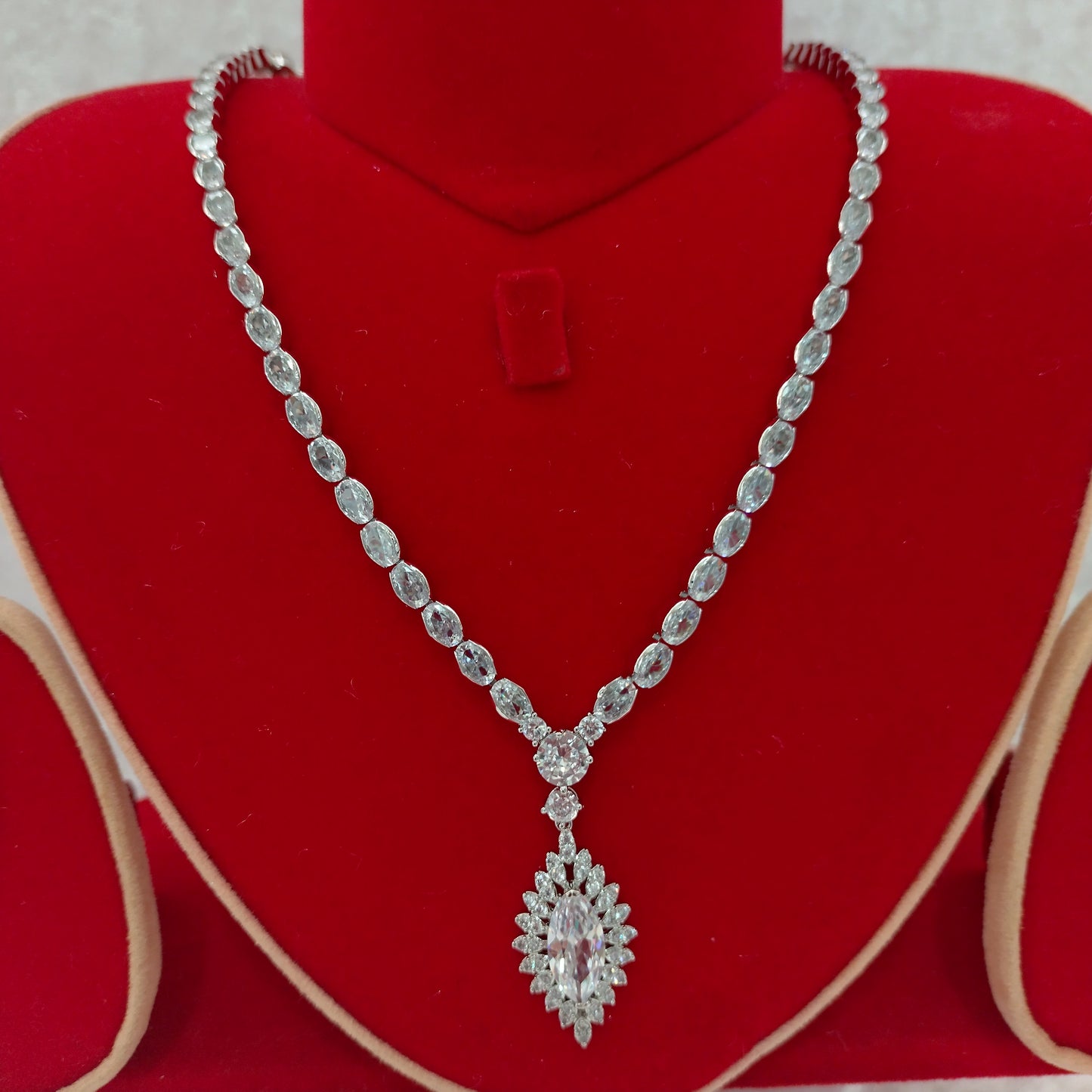 Indian Bridal Silver CZ Diamond 2PCS Necklace Set