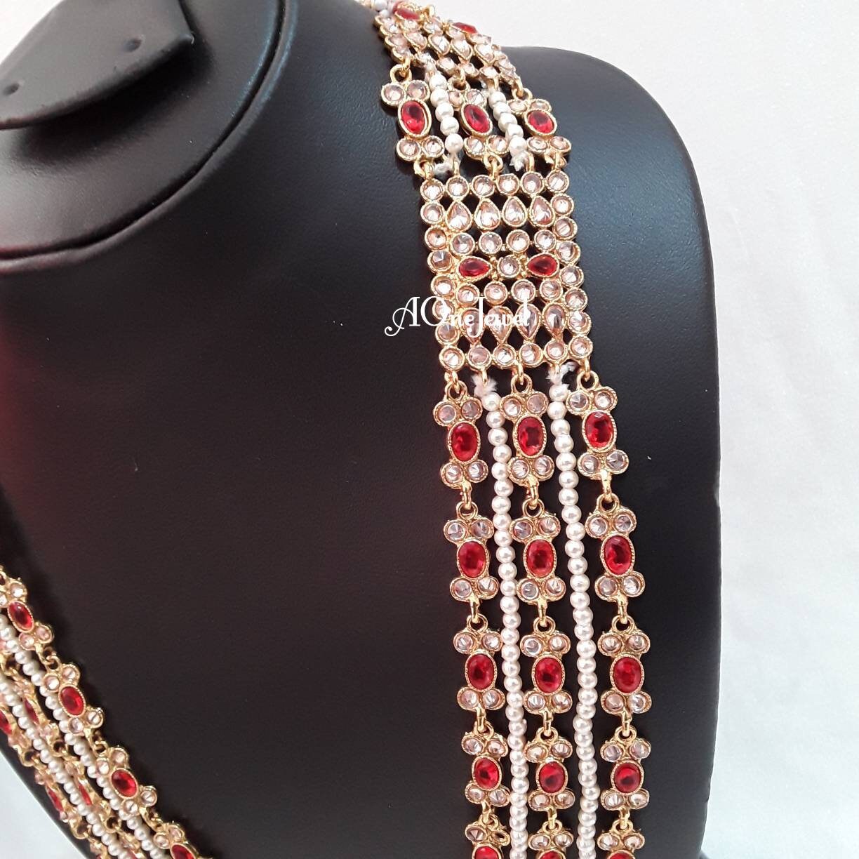 Indian wedding bridal jewellery set long necklace set earrings tikka gold plated jewellery ethnic kundan necklace pakistani designer set