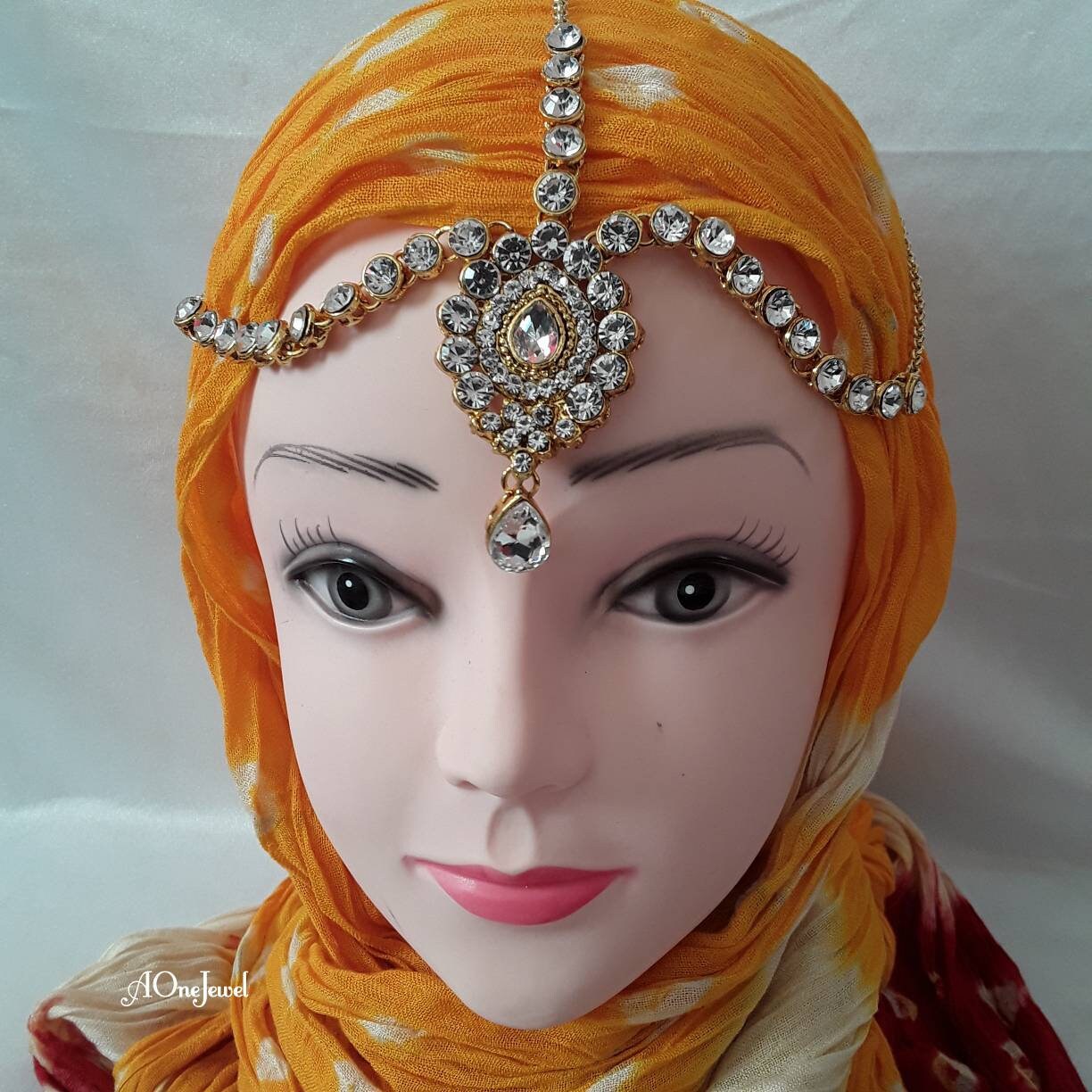 Indian Bollywood Bridal Gold Plated Kundan Head Piece Jewelry, Damini, Maang Tikka, Matha Patti, Wedding Hair Accessories, Hair Jewelry