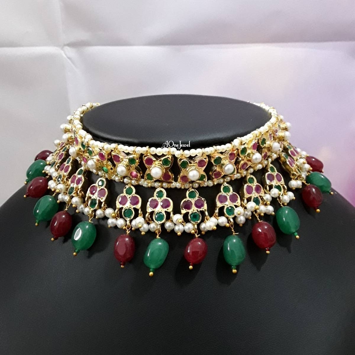 Mahira Hyderabadi Bridal Choker Gold Plated Jewellery Set, Choker Necklace Set, Indian Jewelry Set, Indian Jewelry, Sabysachi Jewelry Set