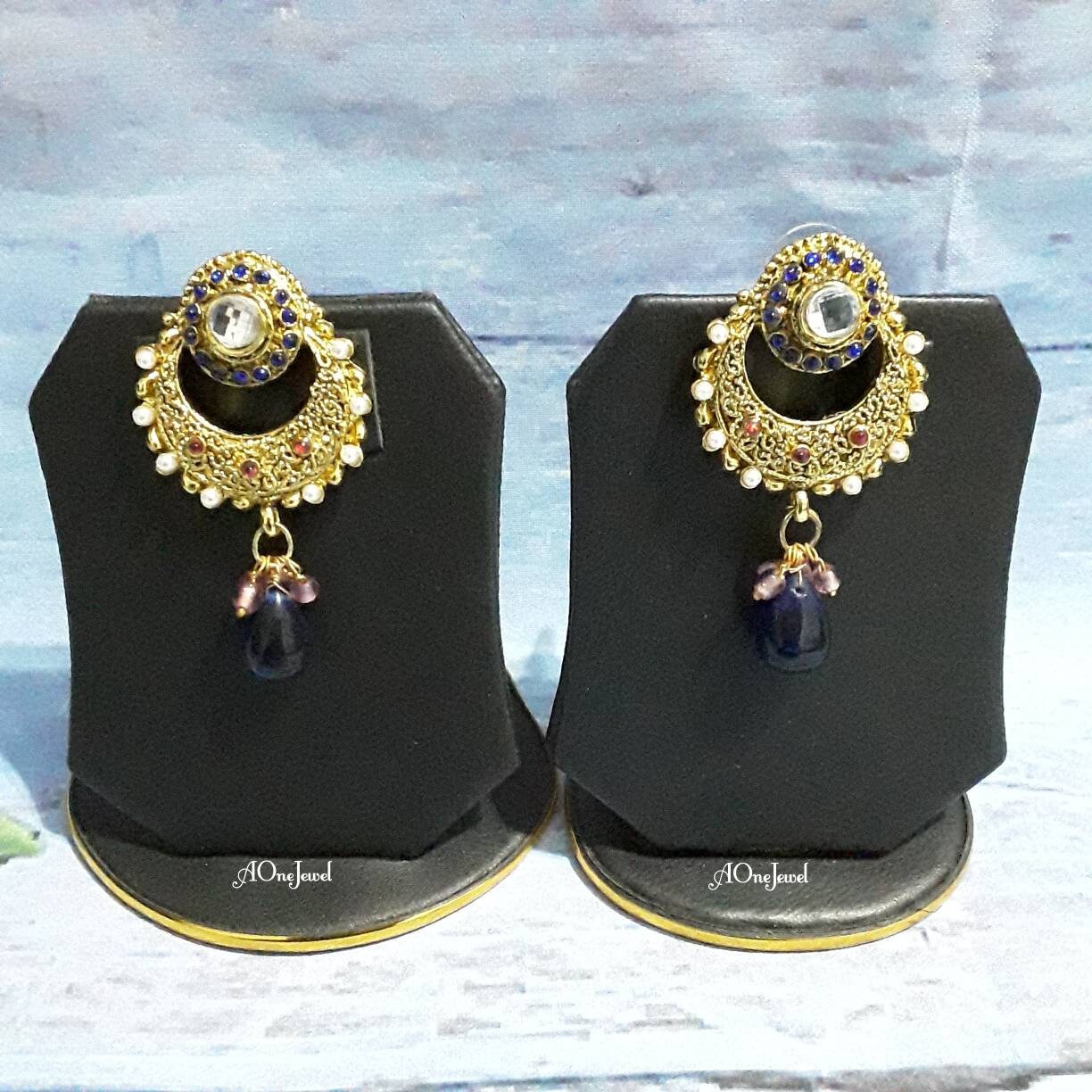 Indian Gold Plated Pendant Earrings Chain Set, Kundan Polki Pearl Jewellery Set, Party Wear Pendant Necklace Set, Pakistani Jewellery Set