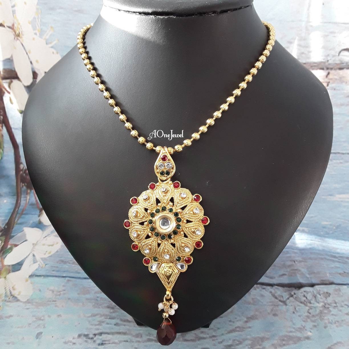 Indian Gold Plated Pendant Jhumki Earrings Chain Set, Kundan Pearl Jewellery Set, Party Wear Pendant Necklace Set, Pakistani Jewellery Set