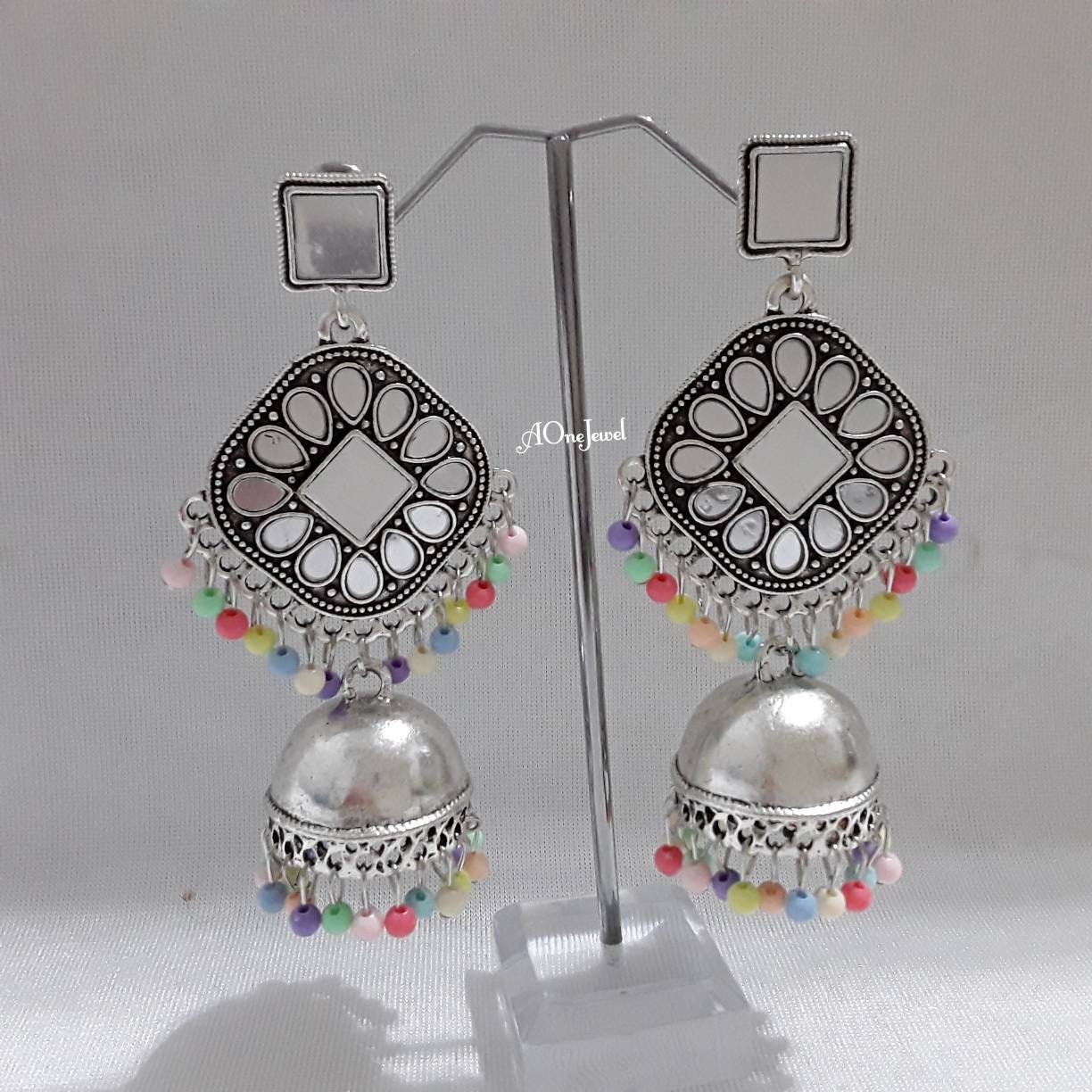 Indian Ethnic Tribal Jhumki Mirror Earrings