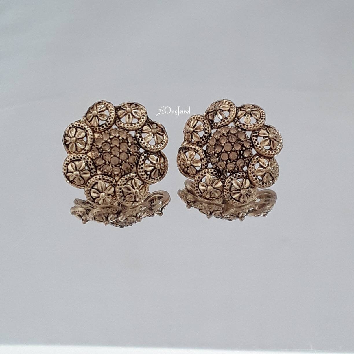 Indian Ethnic Antique Gold Stud Earrings
