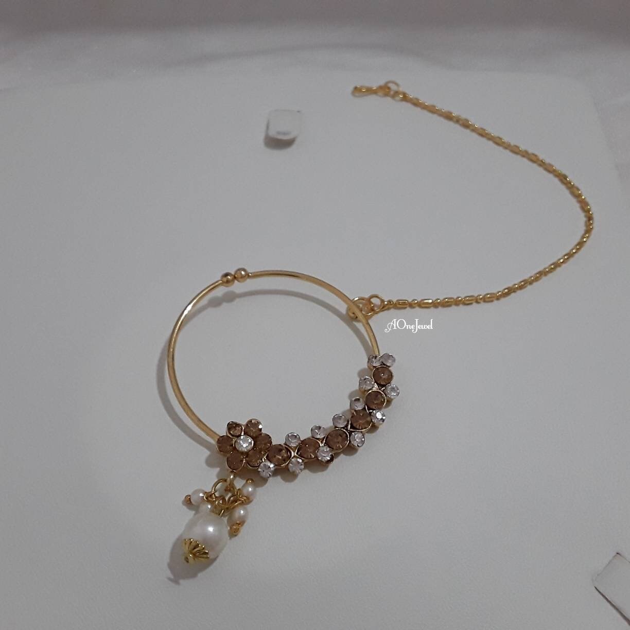 Indian Bollywood Style Nath, Traditional Nose Ring Non-Pierce Nose Ring, ose Ring Chain, Nathni Jewelry, Wedding Jewelry, Nose Hoops