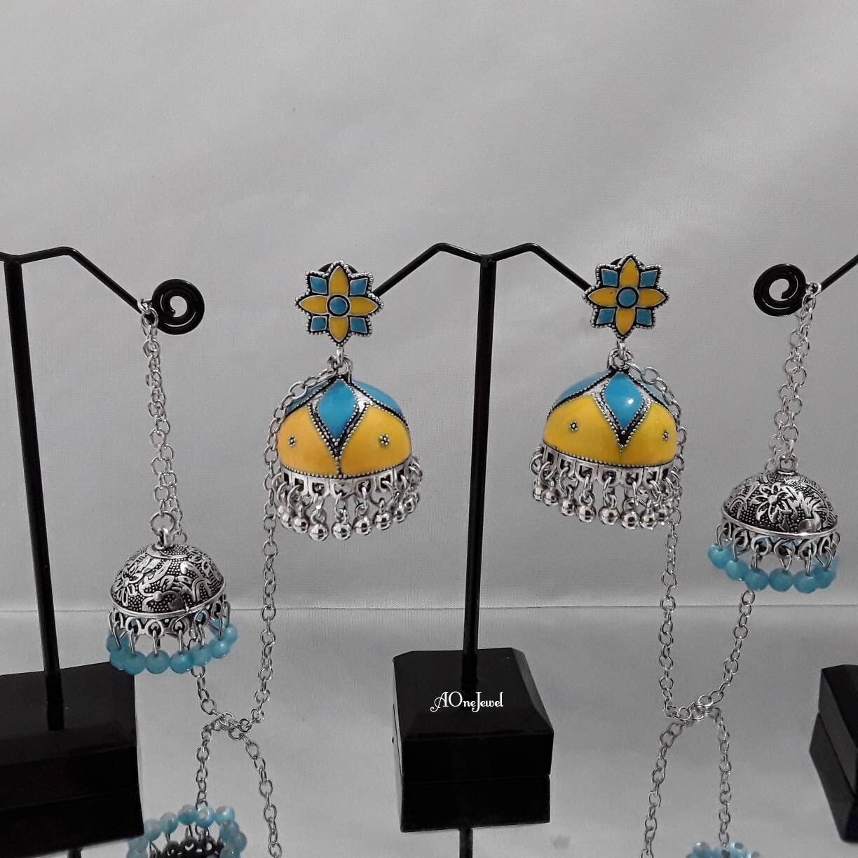 Indian Long Tassel Antique Silver Jhumki Earrings