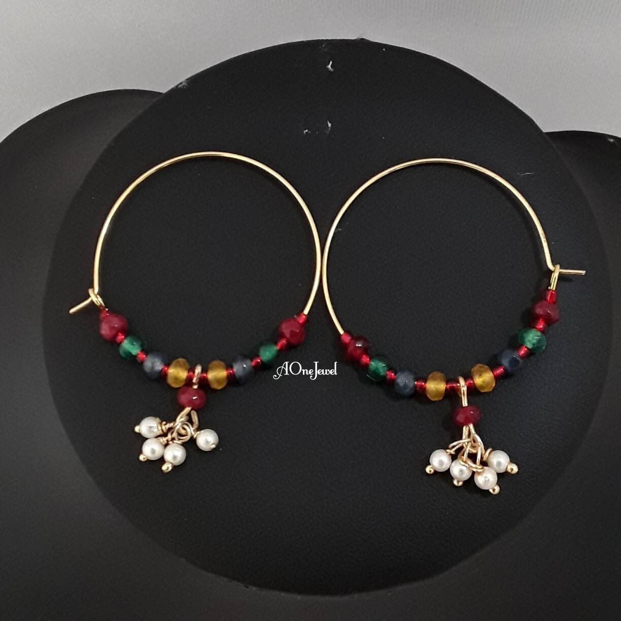 Indian Ethnic Onyx Multi Hoop Earrings