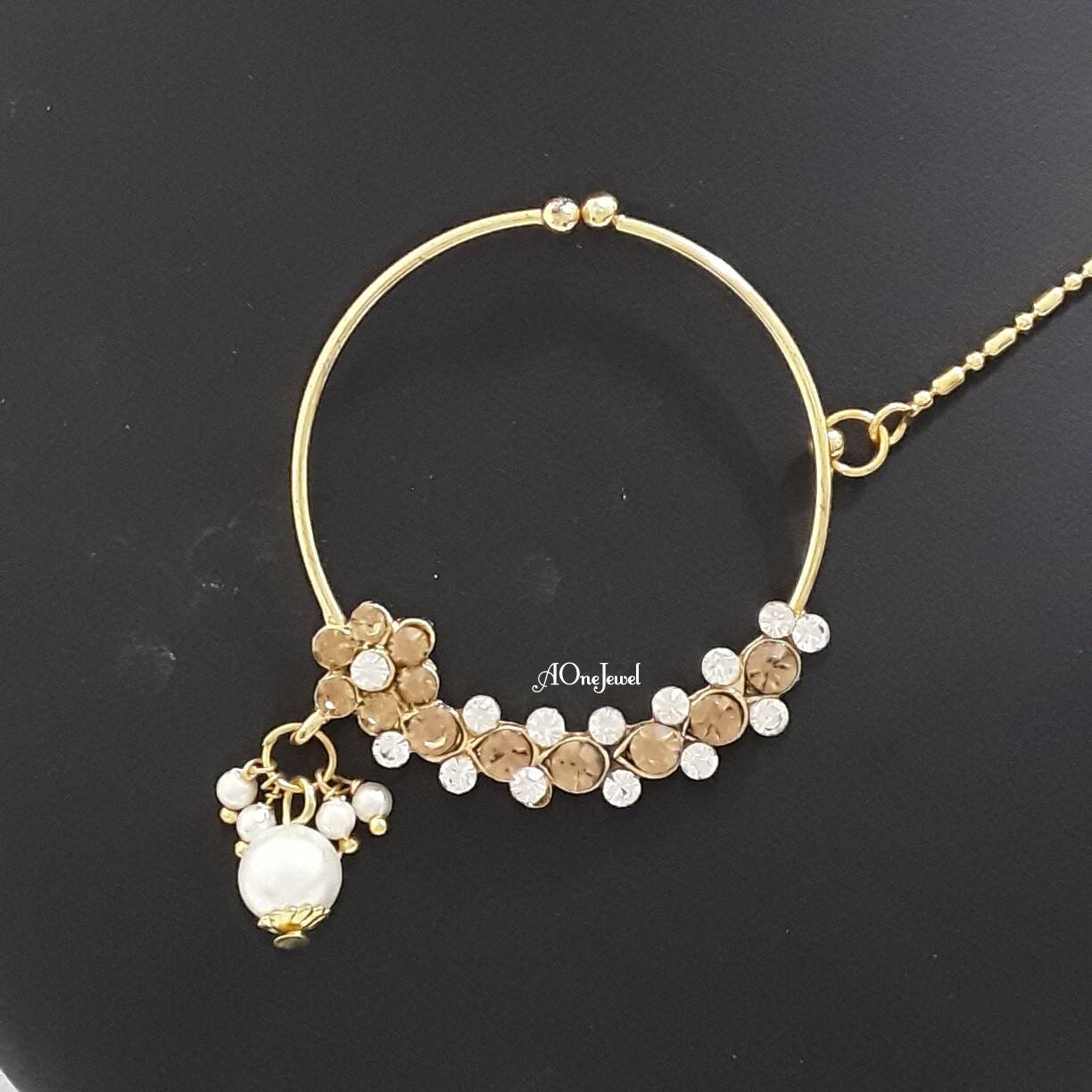 Indian Bollywood Style Nath, Traditional Nose Ring Non-Pierce Nose Ring, ose Ring Chain, Nathni Jewelry, Wedding Jewelry, Nose Hoops
