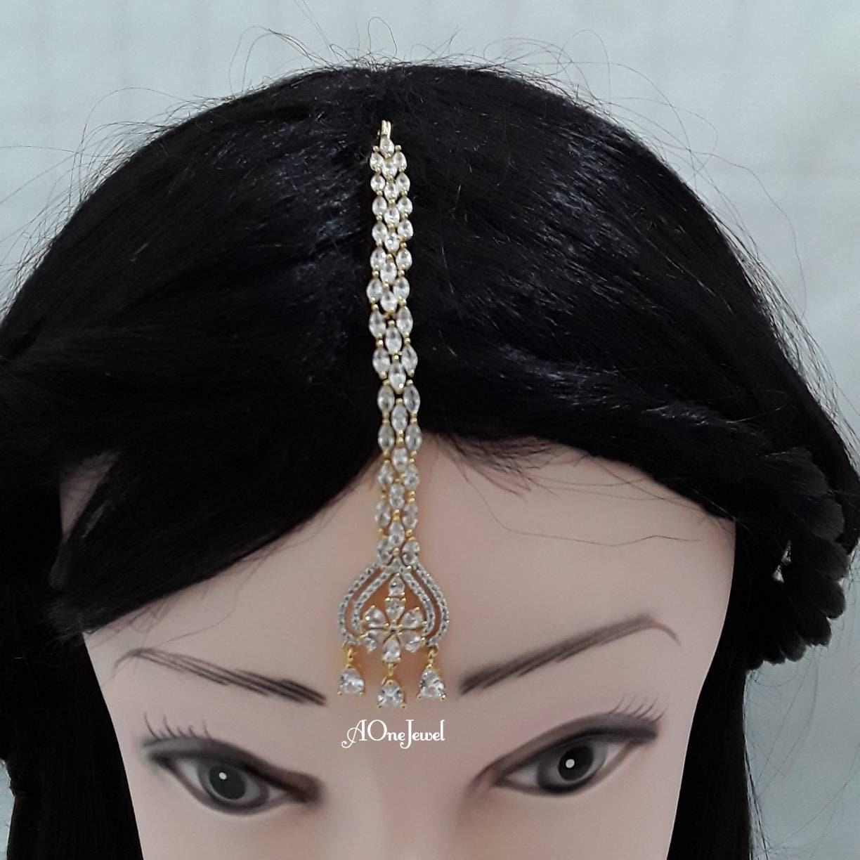 Indian 22K Gold Plated American Diamond head piece Tikka | Silver Tikka | Gold mang tikka | pakistani designer jewellery | bridal jewellery
